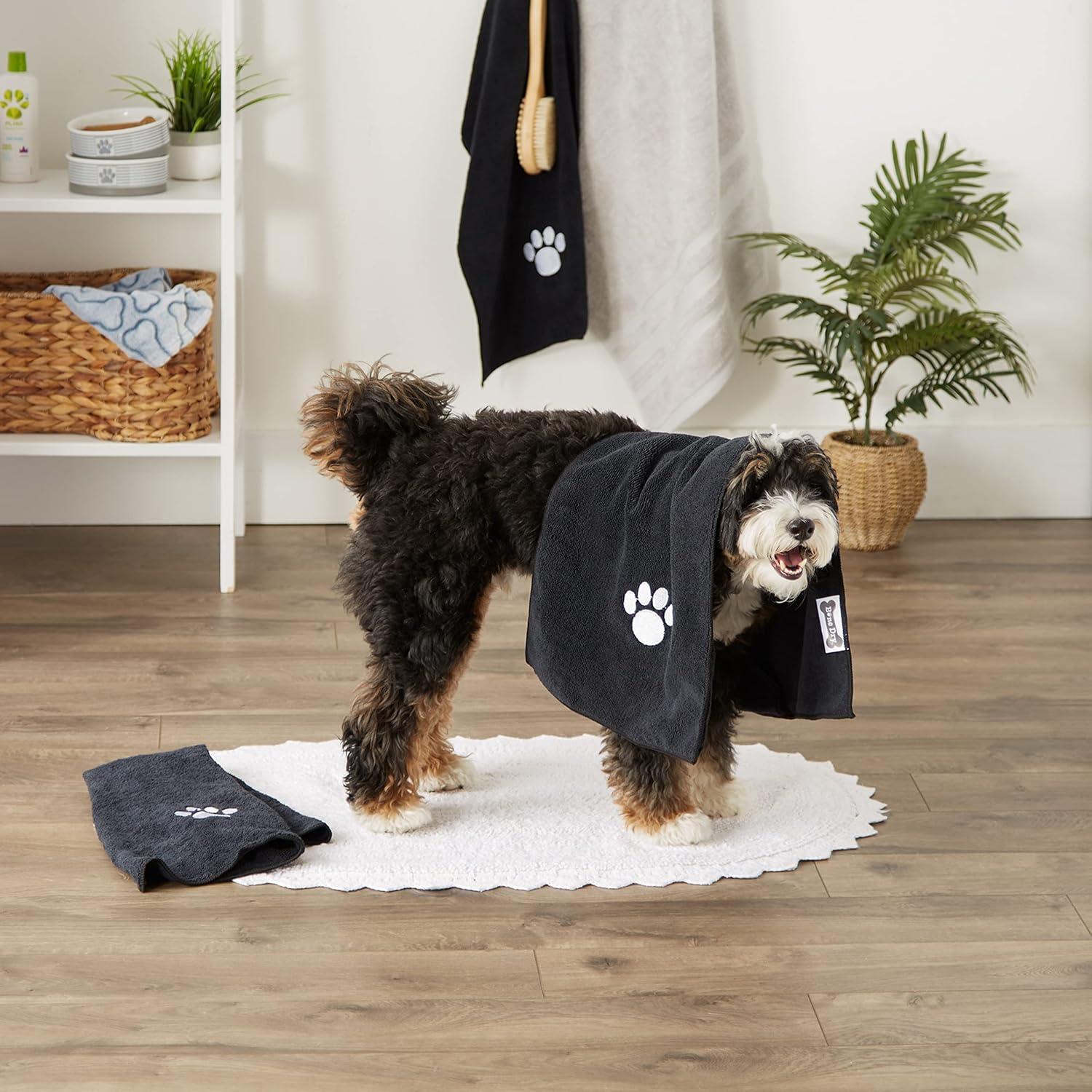 imageBone Dry Pet Grooming Embroidered Microfiber Towel Drying Collection 15x30 Hunter GreenBlack