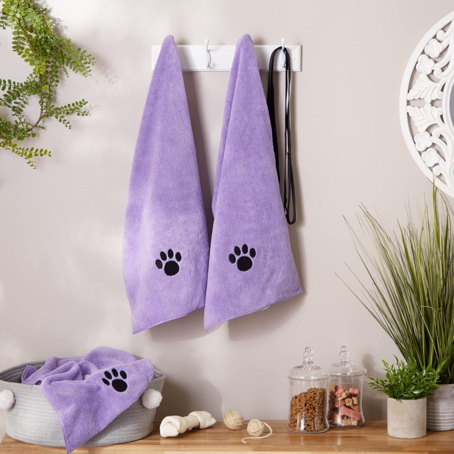 imageBone Dry Pet Grooming Embroidered Microfiber Towel Drying Collection 15x30 Hunter GreenLavender