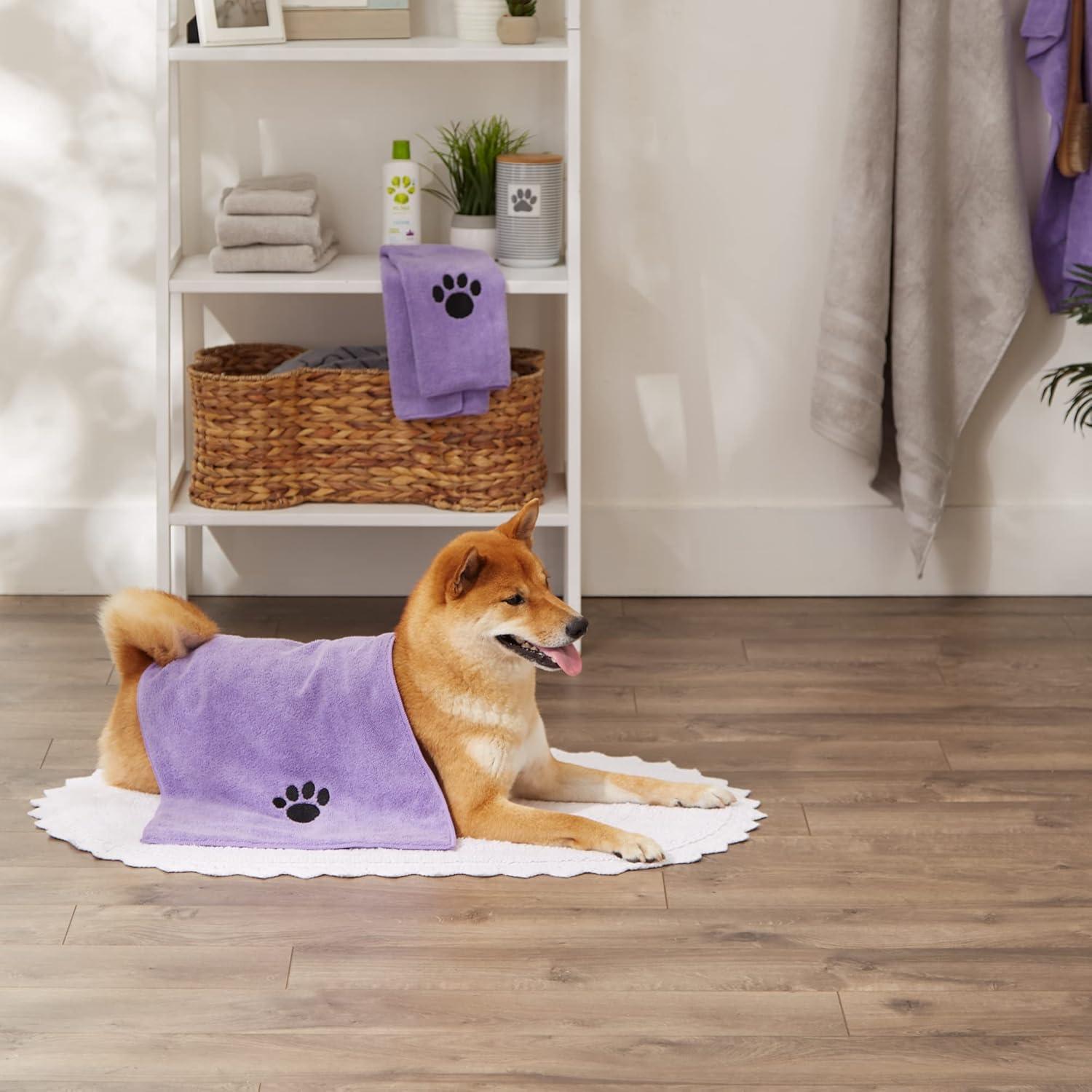 imageBone Dry Pet Grooming Embroidered Microfiber Towel Drying Collection 15x30 Hunter GreenLavender