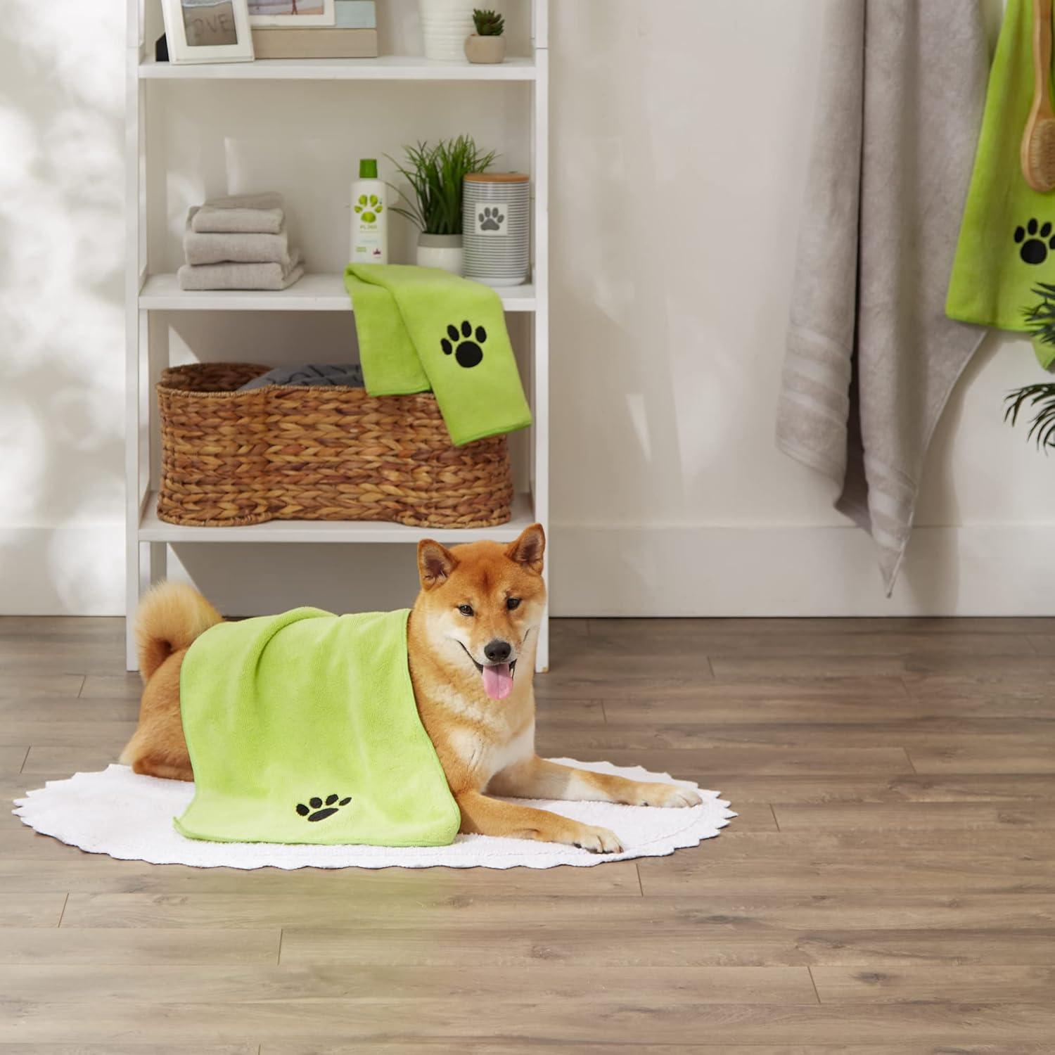 imageBone Dry Pet Grooming Embroidered Microfiber Towel Drying Collection 15x30 Hunter GreenLettuce Green