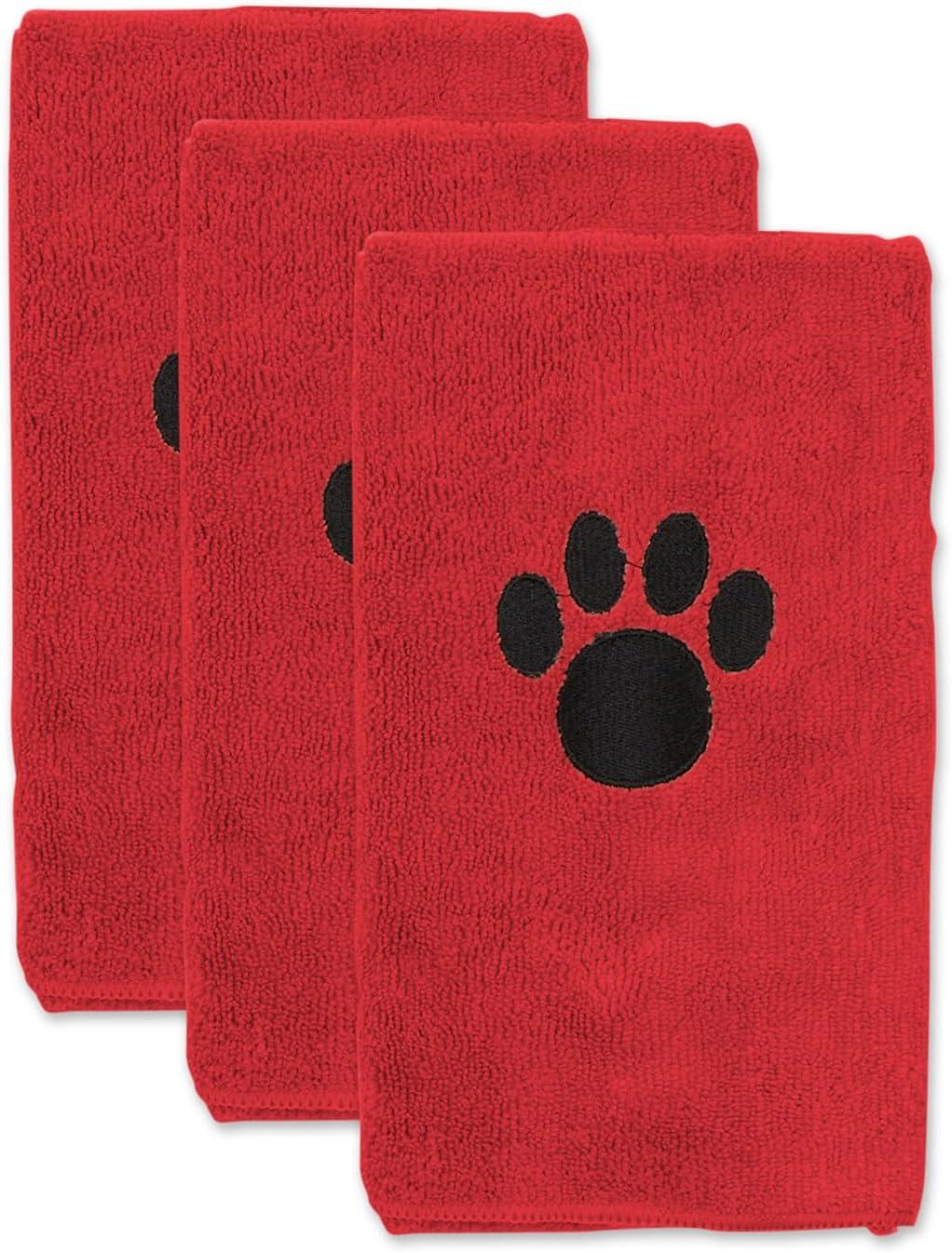 imageBone Dry Pet Grooming Embroidered Microfiber Towel Drying Collection 15x30 Hunter GreenRed