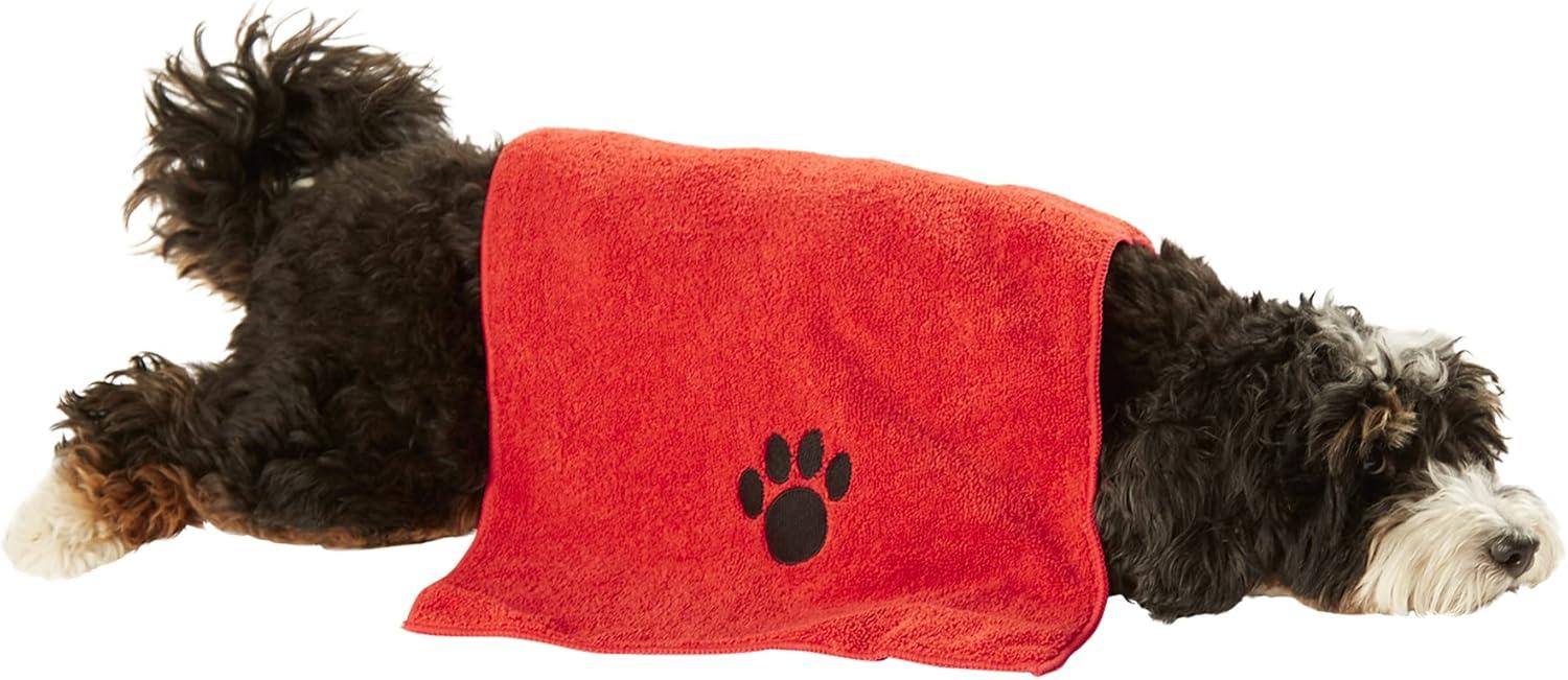 imageBone Dry Pet Grooming Embroidered Microfiber Towel Drying Collection 15x30 Hunter GreenRed