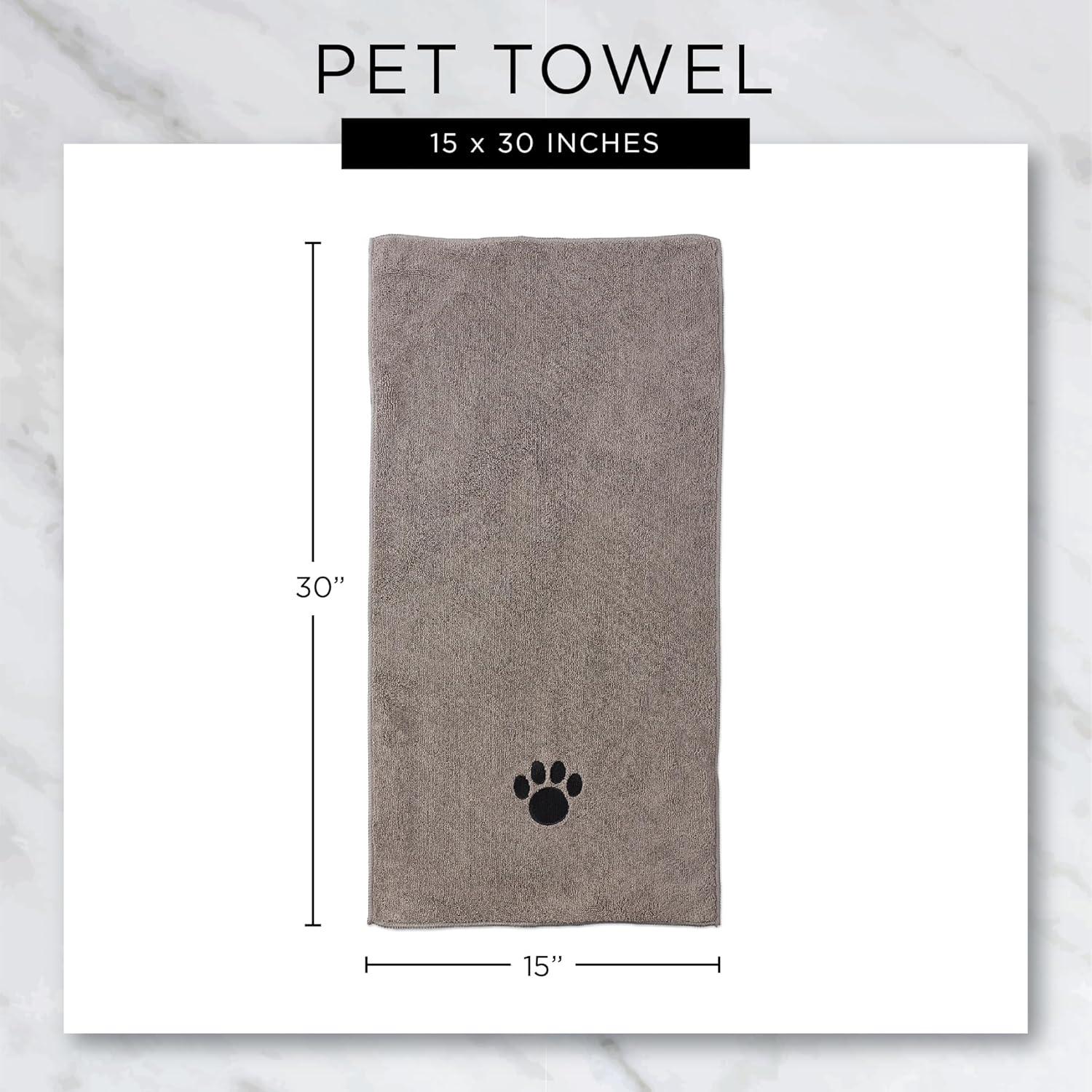 imageBone Dry Pet Grooming Embroidered Microfiber Towel Drying Collection 15x30 Hunter GreenTaupe