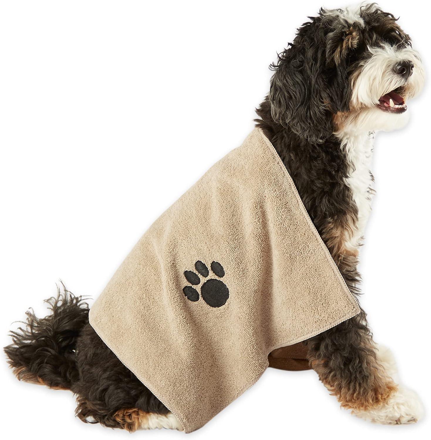 imageBone Dry Pet Grooming Embroidered Microfiber Towel Drying Collection 15x30 Hunter GreenTaupe