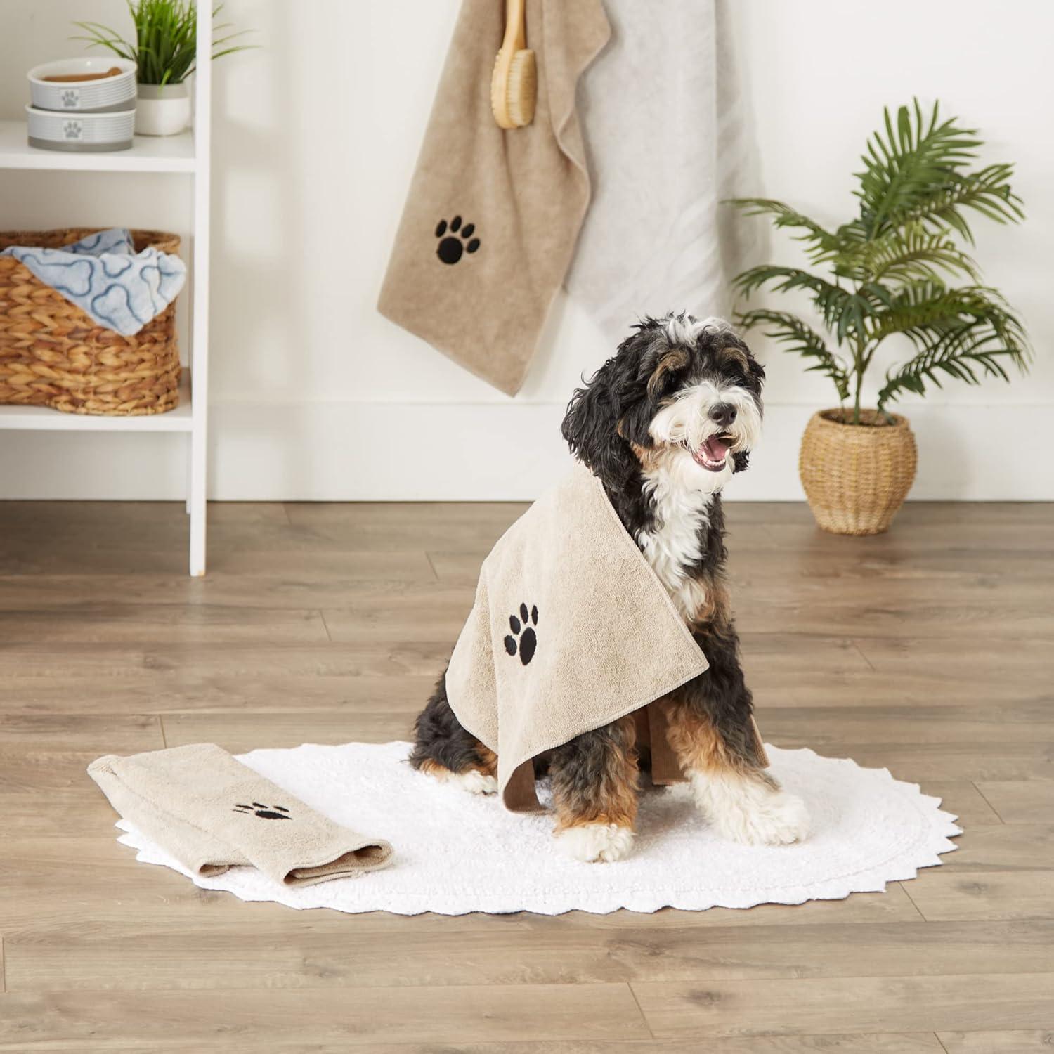 imageBone Dry Pet Grooming Embroidered Microfiber Towel Drying Collection 15x30 Hunter GreenTaupe