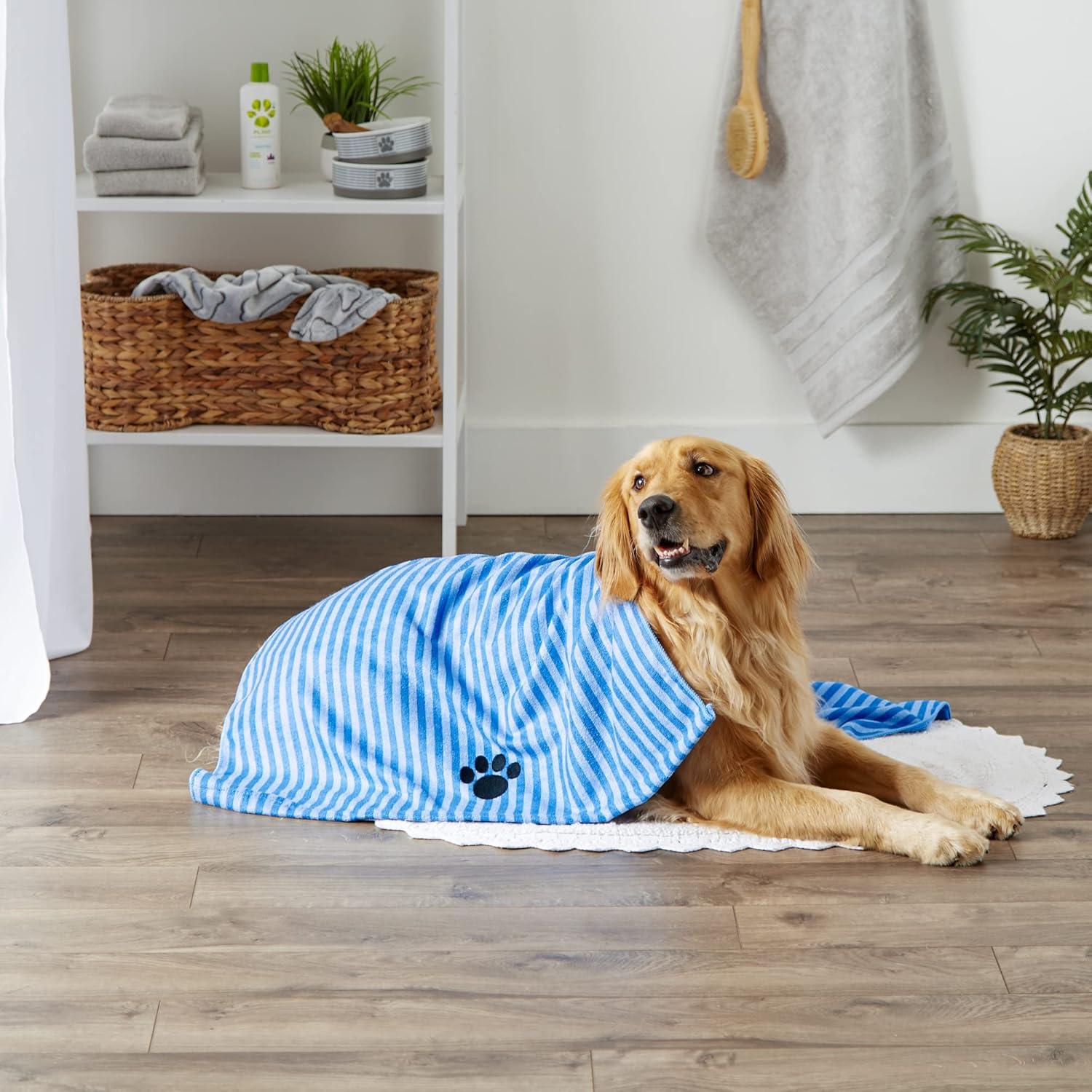 imageBone Dry Pet Grooming Towel Collection Absorbent Microfiber XLarge 41x235quot Striped TaupeBlue