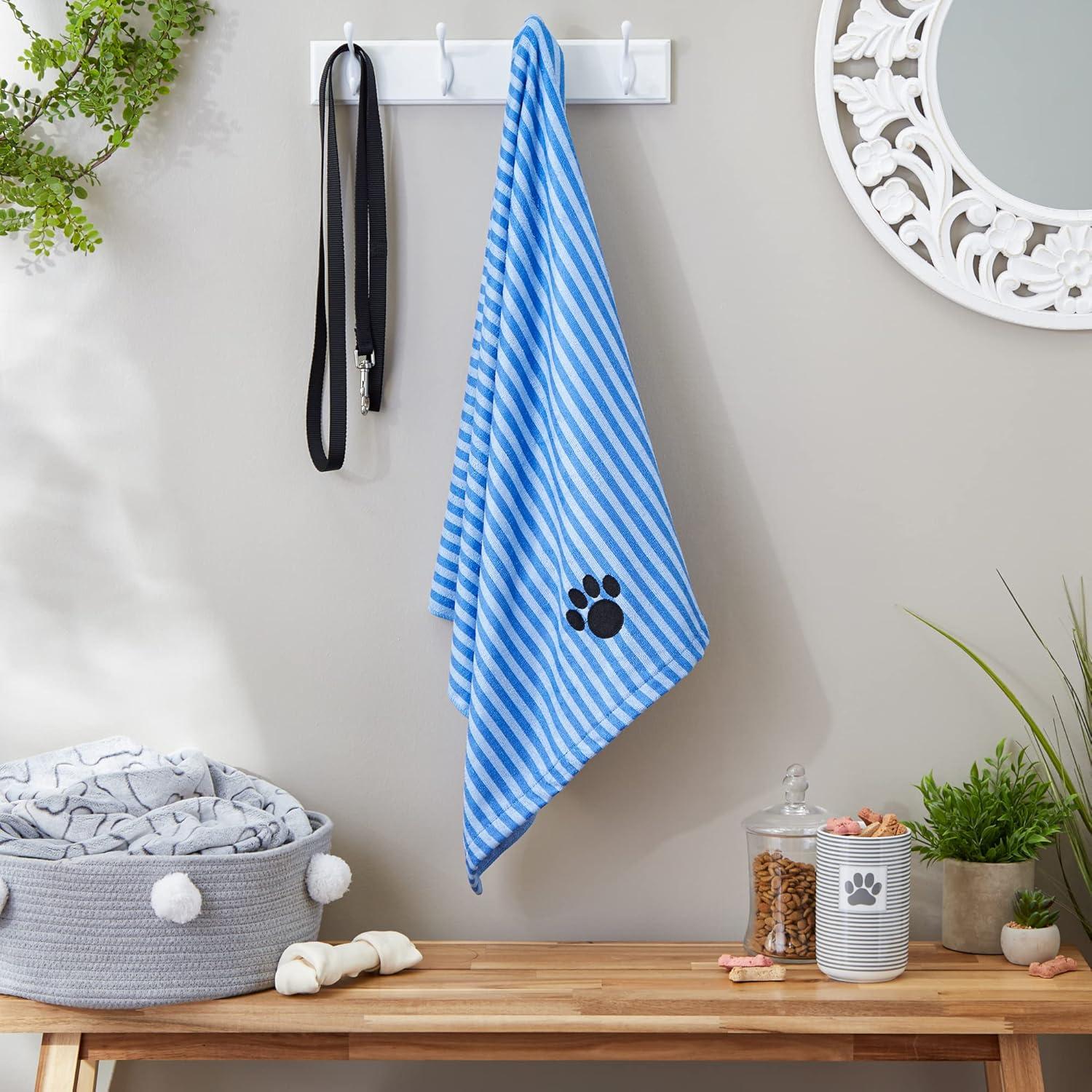 imageBone Dry Pet Grooming Towel Collection Absorbent Microfiber XLarge 41x235quot Striped TaupeBlue