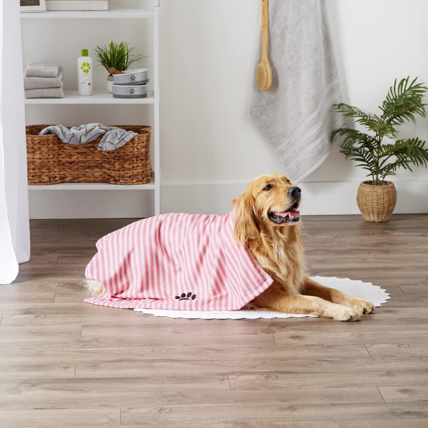 imageBone Dry Pet Grooming Towel Collection Absorbent Microfiber XLarge 41x235quot Striped TaupeRose