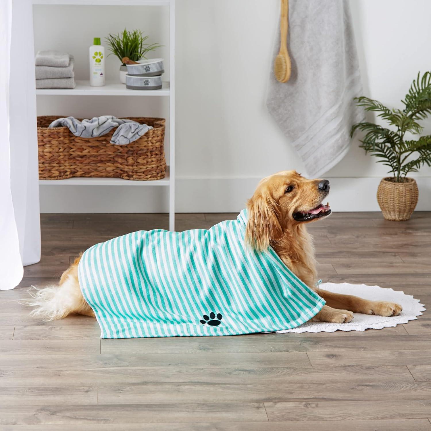imageBone Dry Pet Grooming Towel Collection Absorbent Microfiber XLarge 41x235quot Striped TaupeStriped Aqua