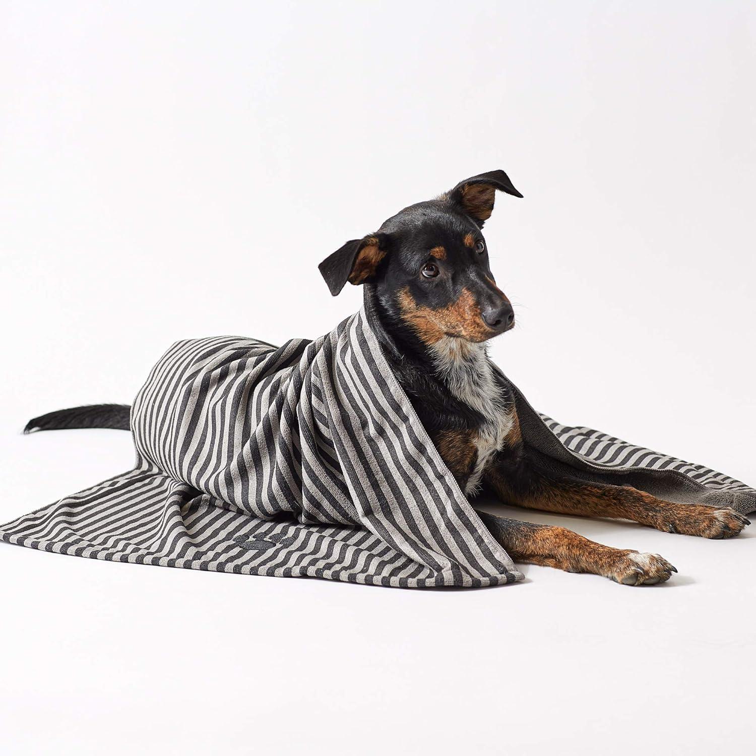 imageBone Dry Pet Grooming Towel Collection Absorbent Microfiber XLarge 41x235quot Striped TaupeStriped Black