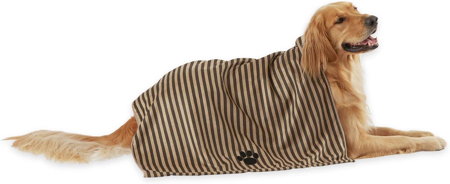 imageBone Dry Pet Grooming Towel Collection Absorbent Microfiber XLarge 41x235quot Striped TaupeStriped Brown
