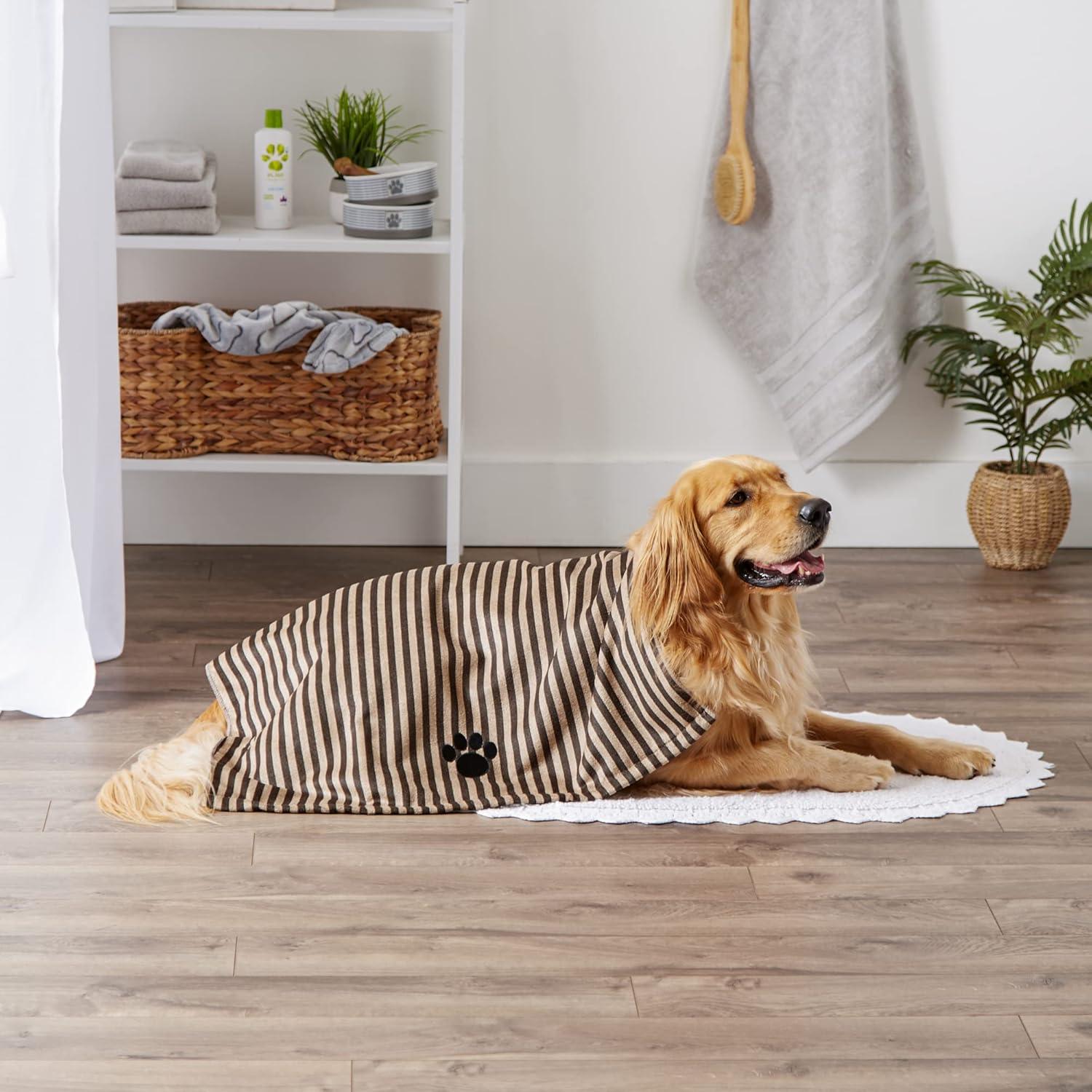 imageBone Dry Pet Grooming Towel Collection Absorbent Microfiber XLarge 41x235quot Striped TaupeStriped Brown