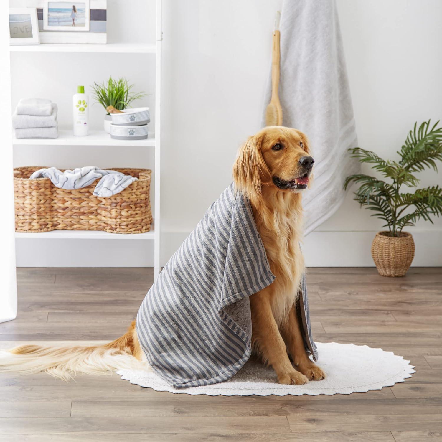 imageBone Dry Pet Grooming Towel Collection Absorbent Microfiber XLarge 41x235quot Striped TaupeStriped Gray