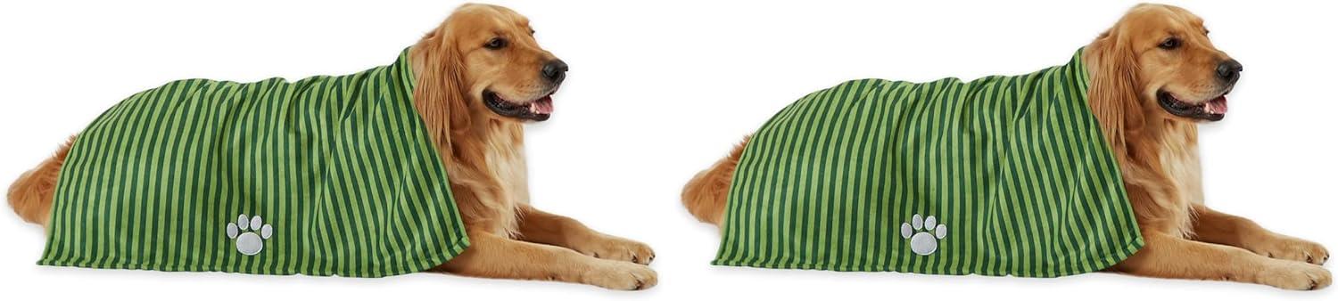 imageBone Dry Pet Grooming Towel Collection Absorbent Microfiber XLarge 41x235quot Striped TaupeStriped Hunter Green