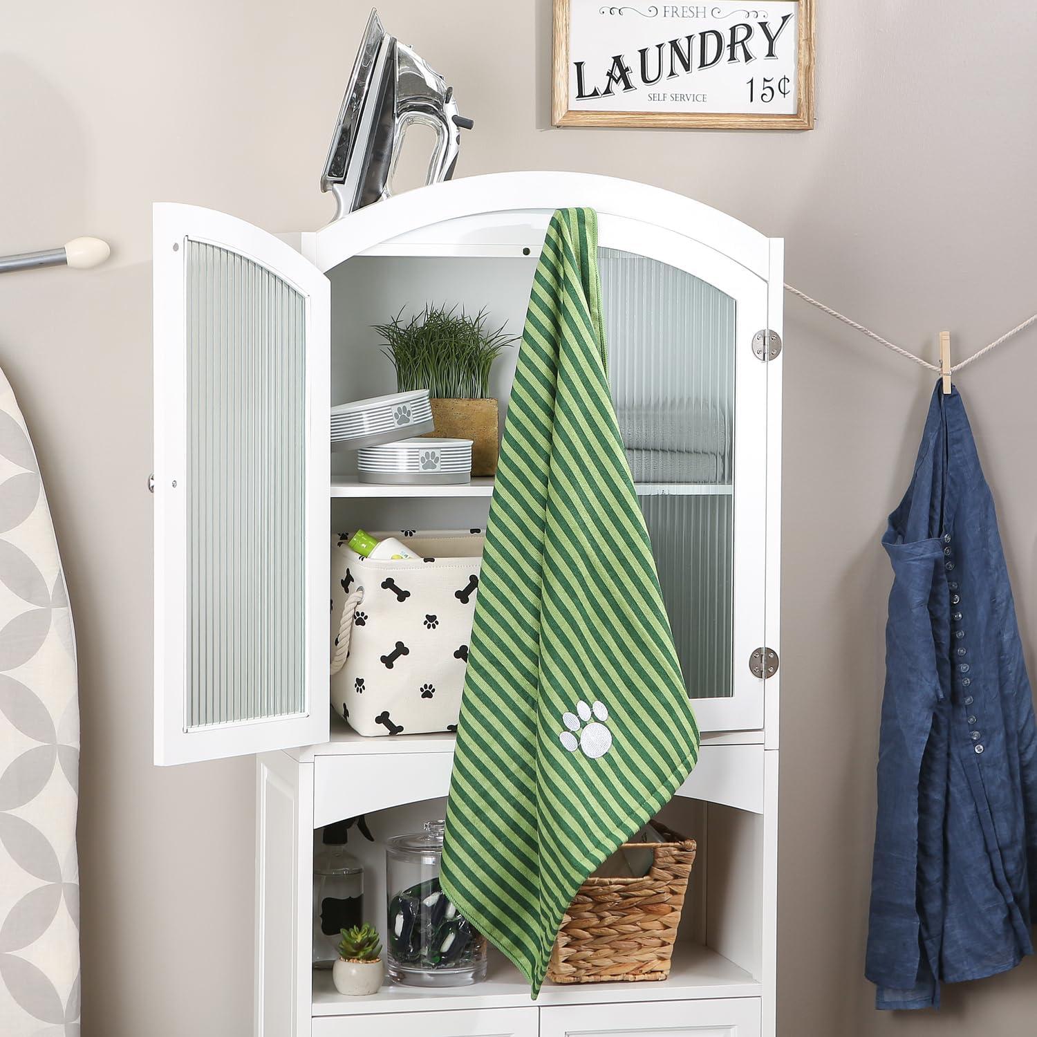imageBone Dry Pet Grooming Towel Collection Absorbent Microfiber XLarge 41x235quot Striped TaupeStriped Hunter Green
