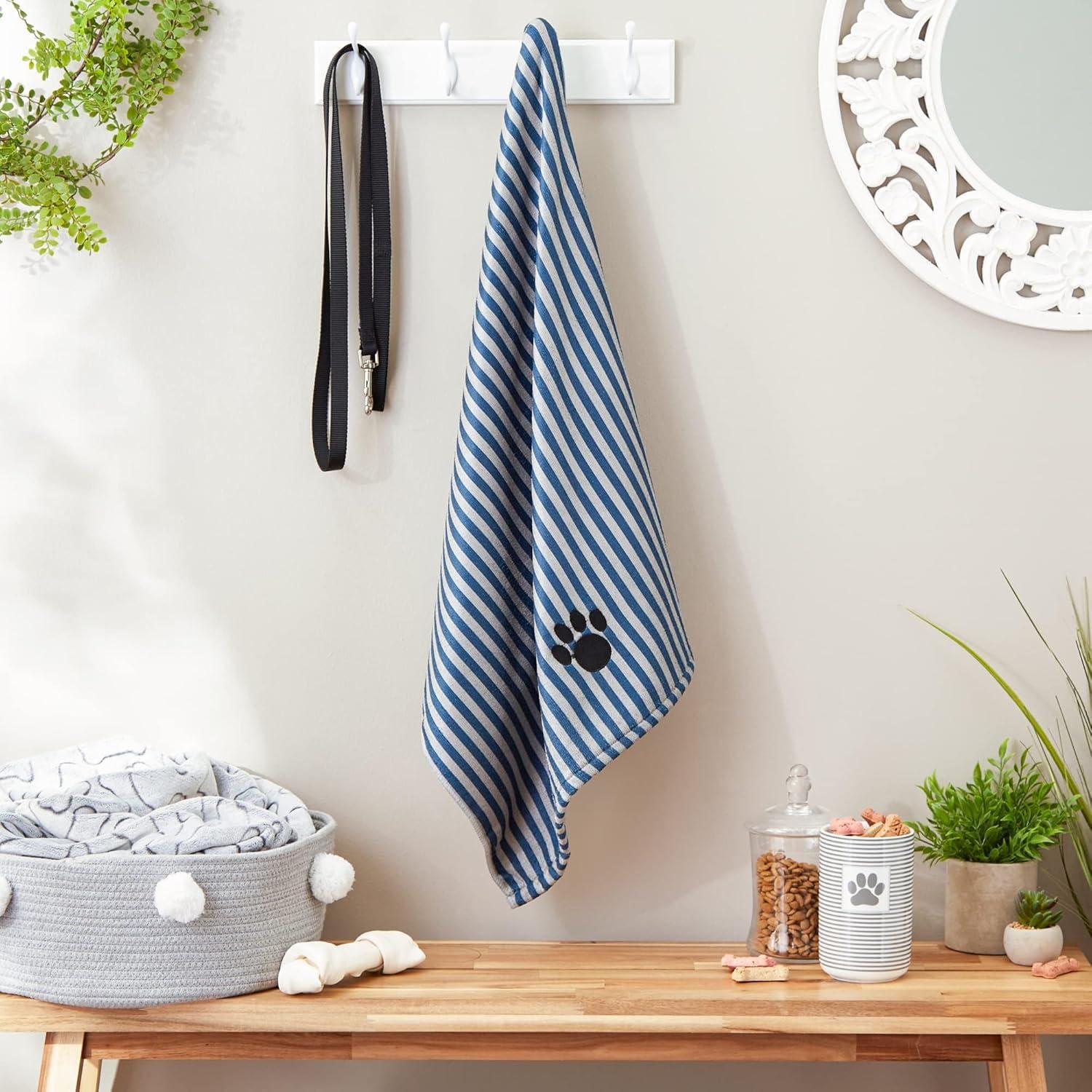 imageBone Dry Pet Grooming Towel Collection Absorbent Microfiber XLarge 41x235quot Striped TaupeStriped Navy