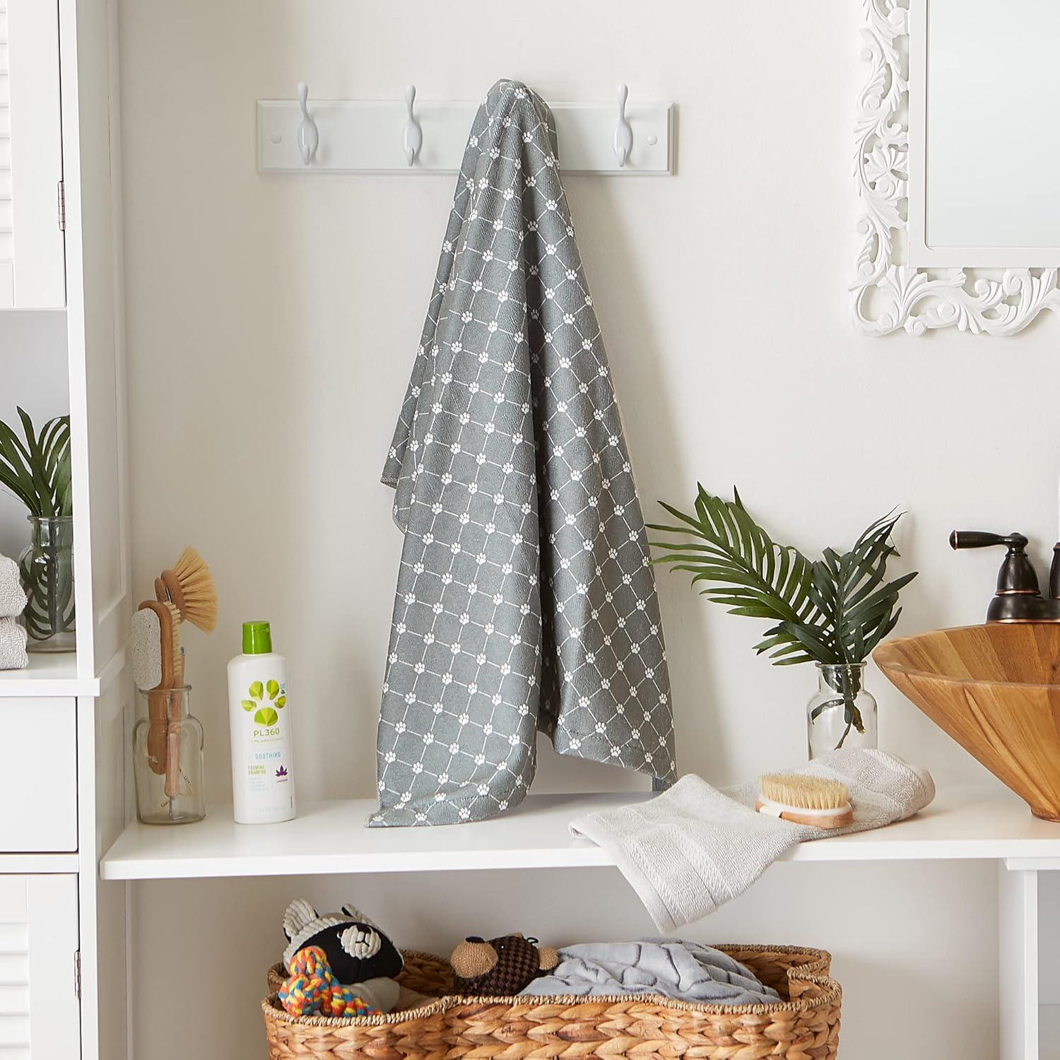 imageBone Dry Pet Grooming Towel Collection Absorbent Microfiber XLarge 41x235quot Trellis GrayGray