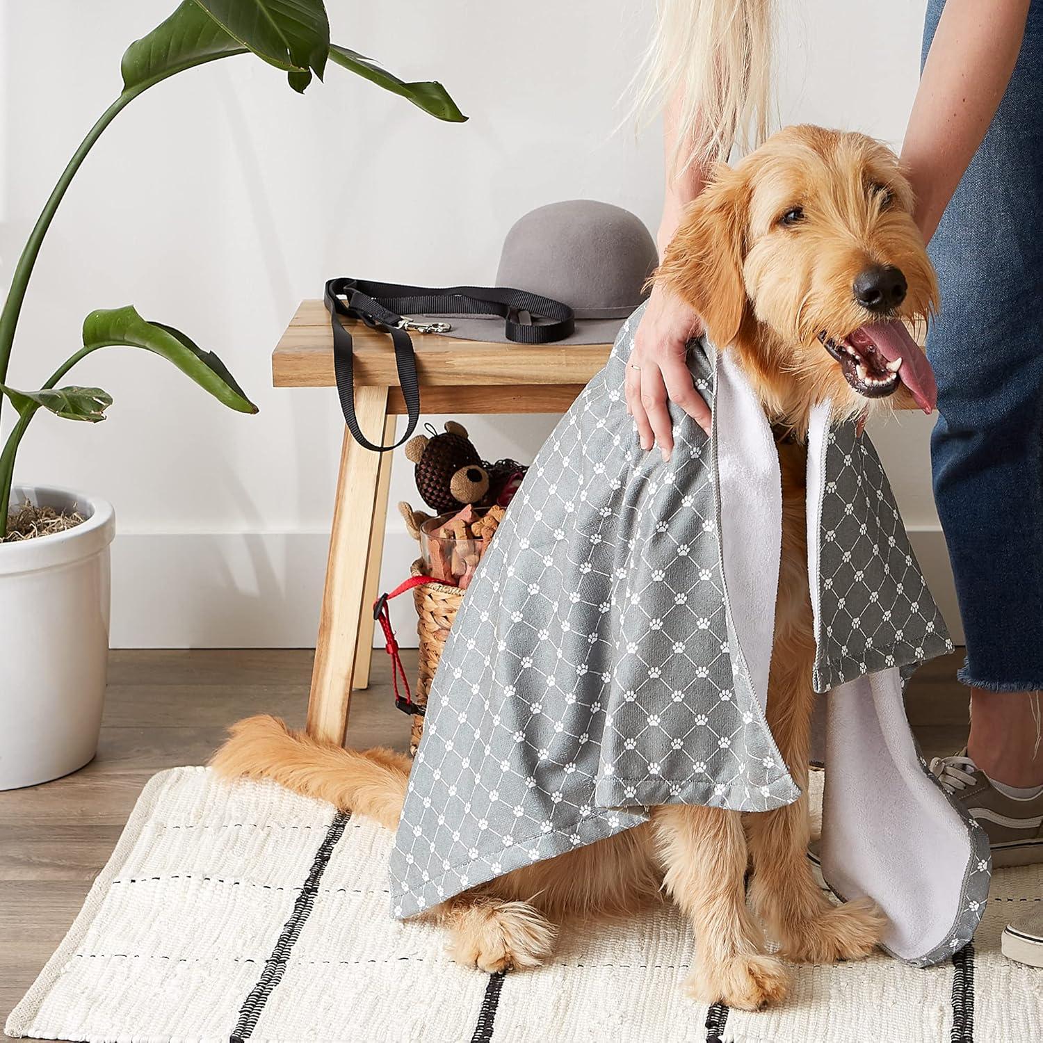 imageBone Dry Pet Grooming Towel Collection Absorbent Microfiber XLarge 41x235quot Trellis GrayGray