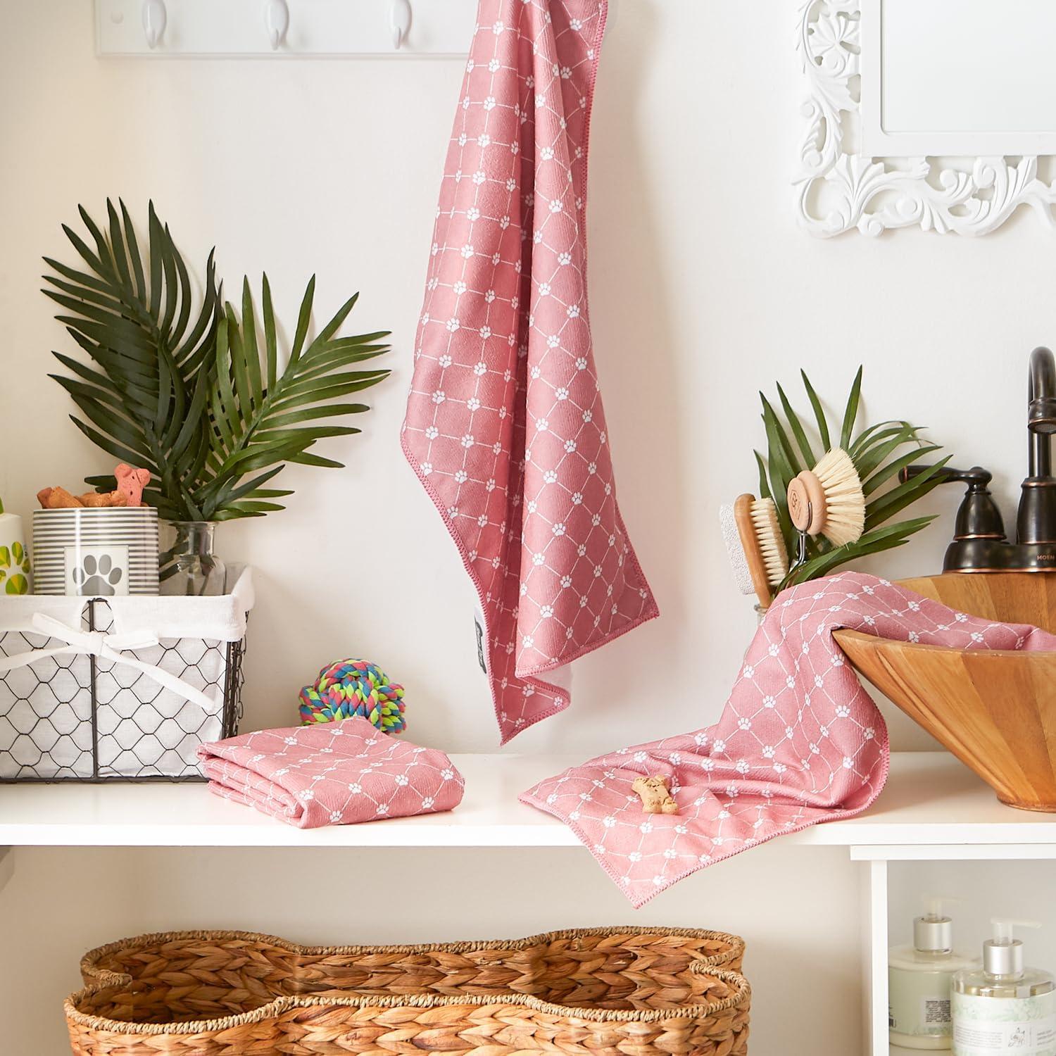 imageBone Dry Pet Grooming Towel Collection Absorbent Microfiber XLarge 41x235quot Trellis GrayTrellis Hunter Green