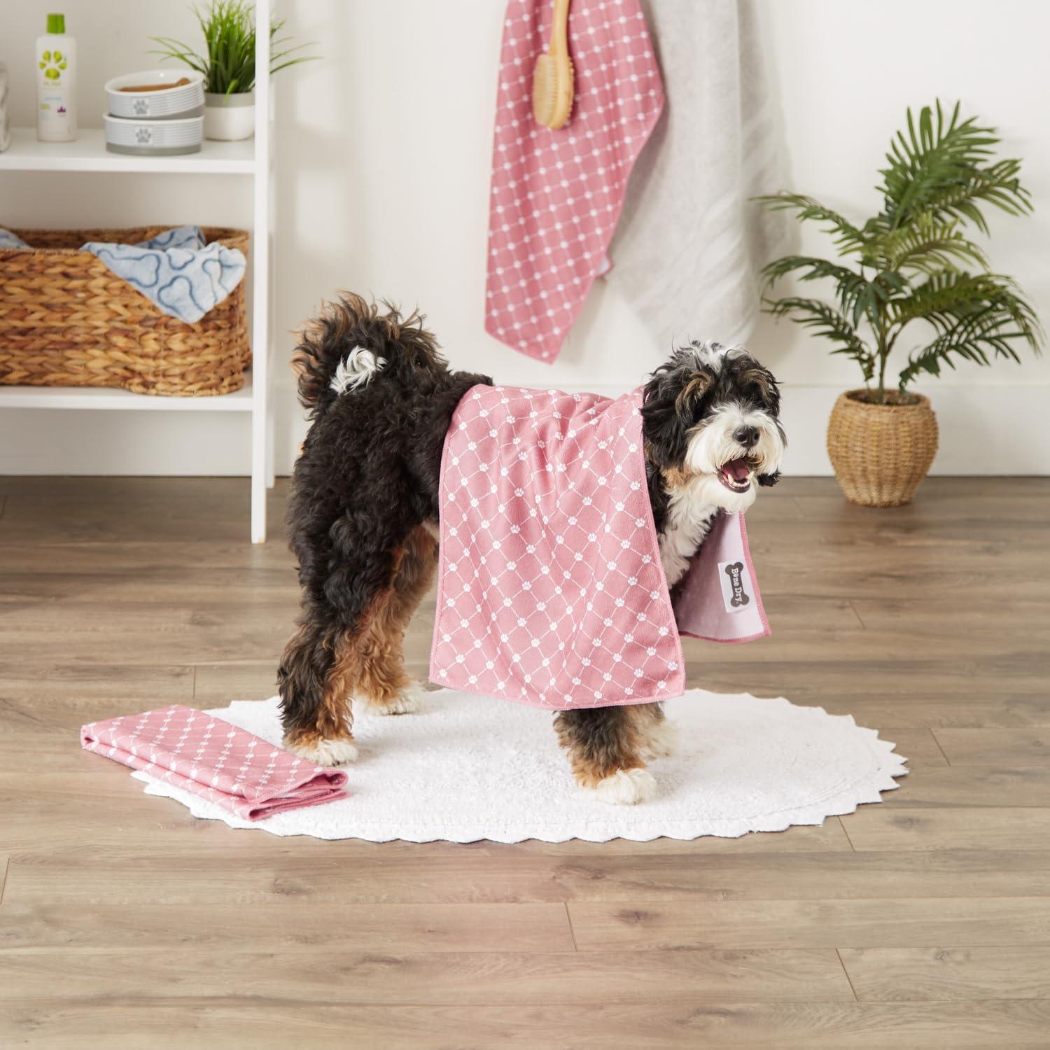 imageBone Dry Pet Grooming Towel Collection Absorbent Microfiber XLarge 41x235quot Trellis GrayTrellis Hunter Green