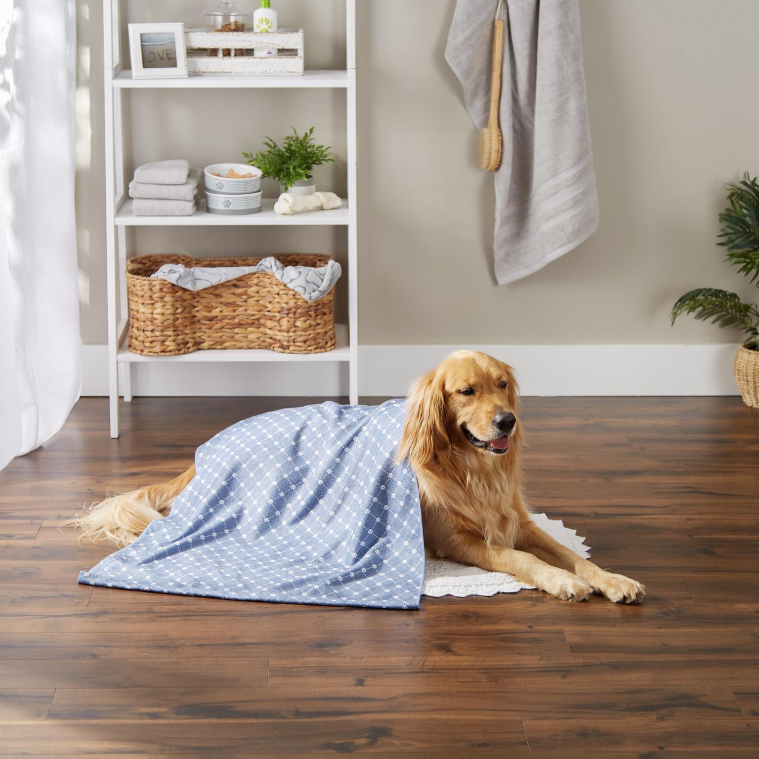 imageBone Dry Pet Grooming Towel Collection Absorbent Microfiber XLarge 41x235quot Trellis GrayTrellis Stonewash Blue