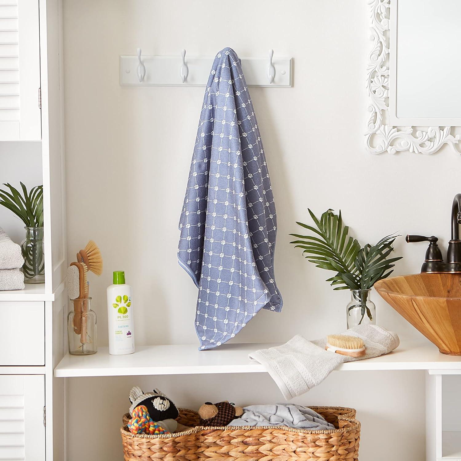 imageBone Dry Pet Grooming Towel Collection Absorbent Microfiber XLarge 41x235quot Trellis GrayTrellis Stonewash Blue