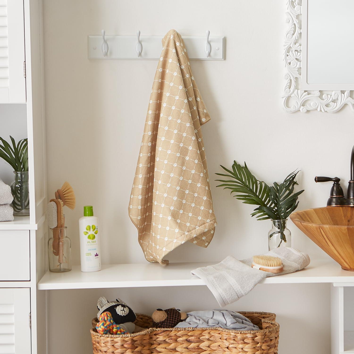 imageBone Dry Pet Grooming Towel Collection Absorbent Microfiber XLarge 41x235quot Trellis GrayTrellis Taupe