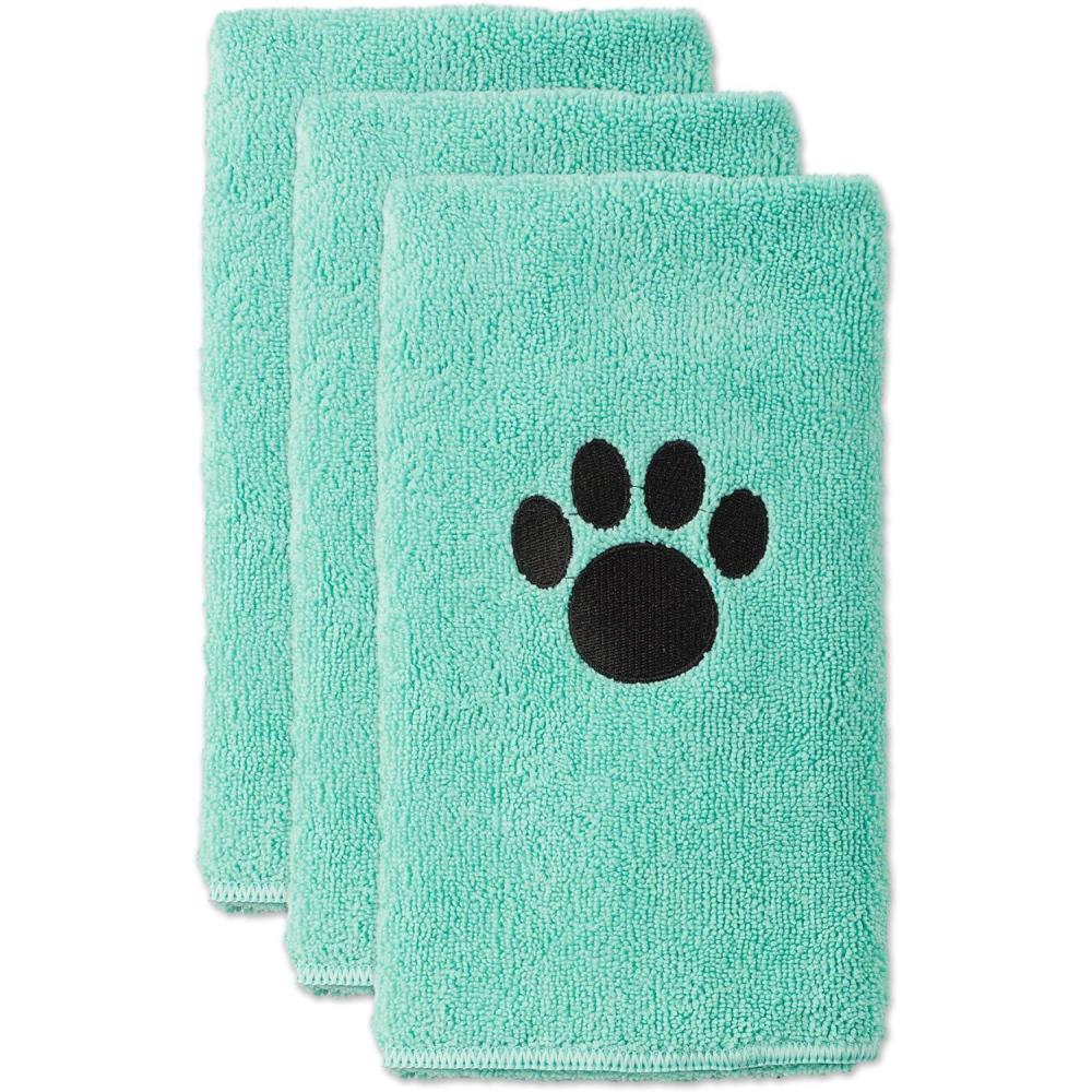 imageBone Dry Pet Grooming Embroidered Microfiber Towel Drying Collection 15x30 Hunter GreenAqua