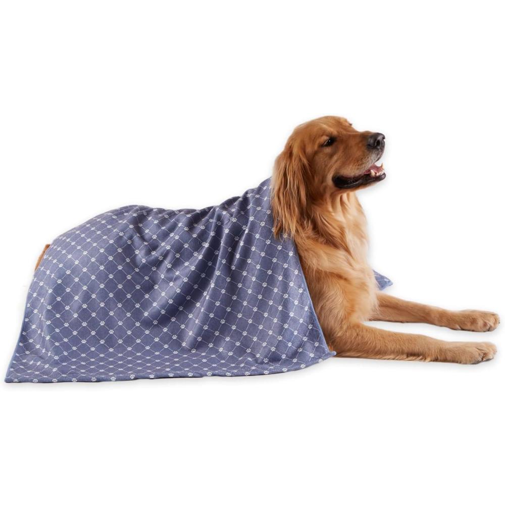 imageBone Dry Pet Grooming Towel Collection Absorbent Microfiber XLarge 41x235quot Trellis GrayTrellis Stonewash Blue