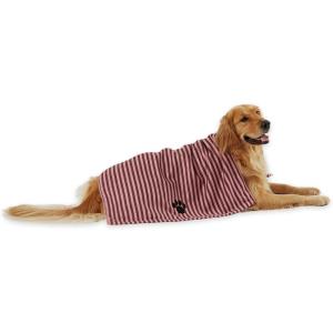 imageBone Dry Pet Grooming Towel Collection Absorbent Microfiber XLarge 41x235quot Striped TaupeCranberry