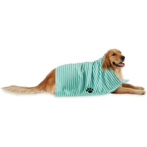 imageBone Dry Pet Grooming Towel Collection Absorbent Microfiber XLarge 41x235quot Striped TaupeStriped Aqua