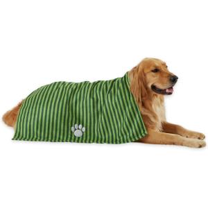 imageBone Dry Pet Grooming Towel Collection Absorbent Microfiber XLarge 41x235quot Striped TaupeStriped Hunter Green