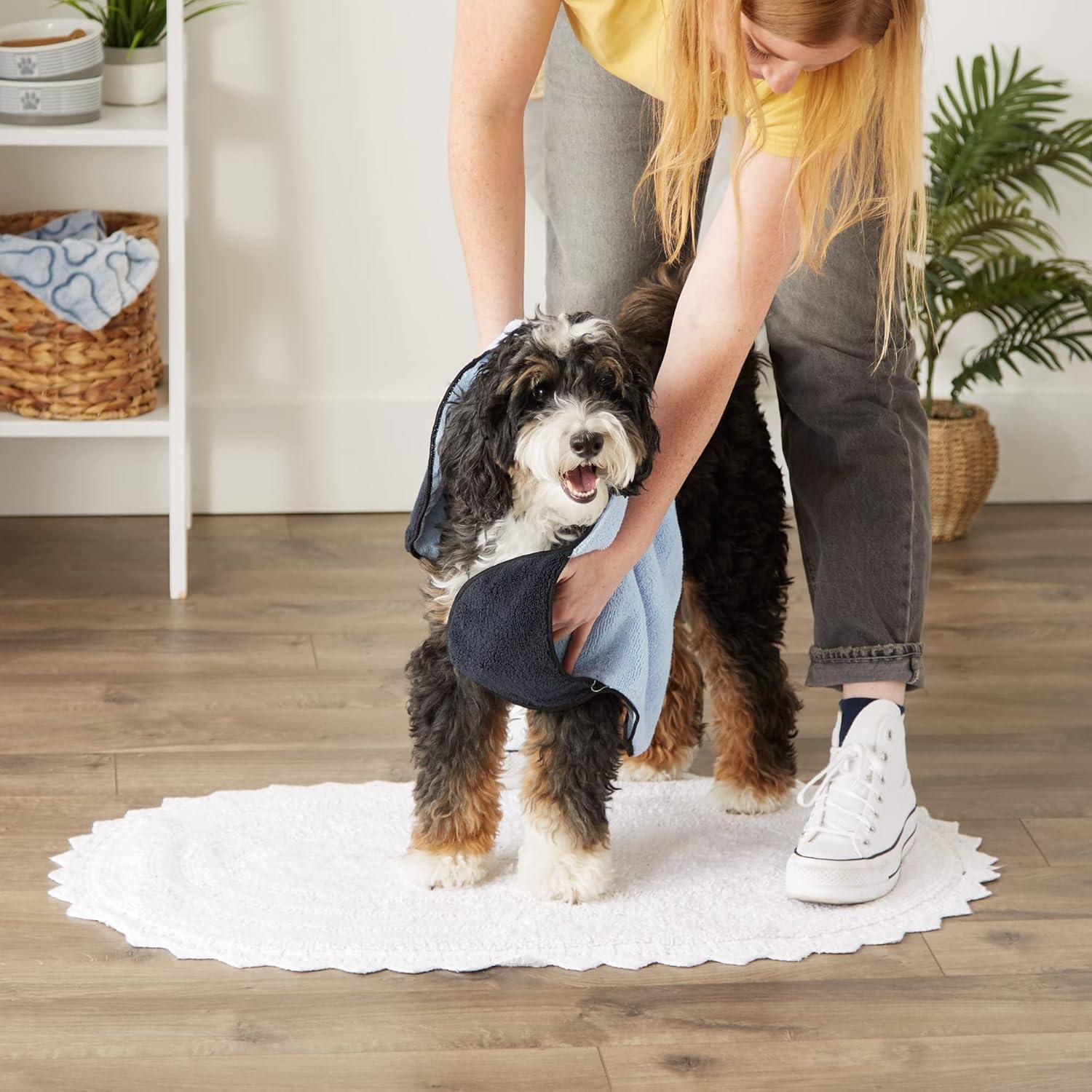 imageBone Dry Drying Pet Towel Bone Towel with Pockets  30 x 16 Blue