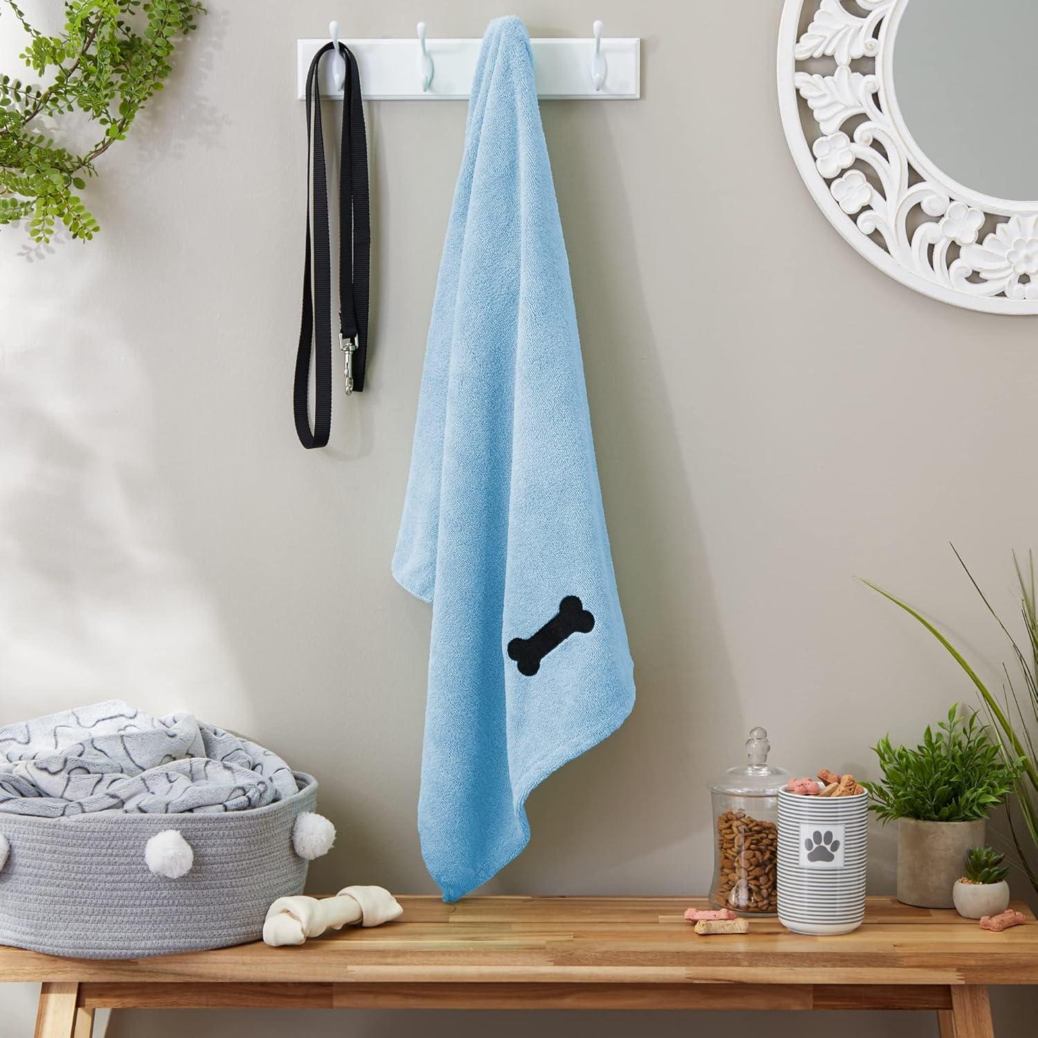 imageBone Dry Pet Grooming Towel Collection Absorbent Microfiber XLarge 41x235quot Embroidered RedBlue