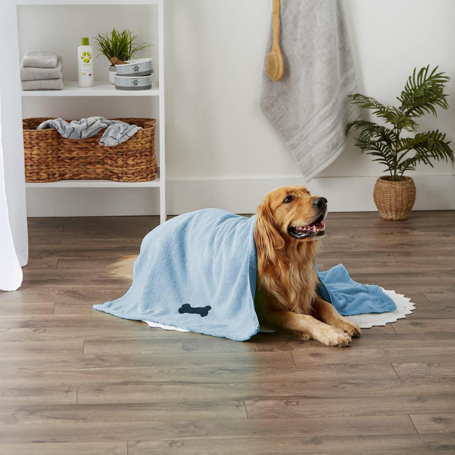 imageBone Dry Pet Grooming Towel Collection Absorbent Microfiber XLarge 41x235quot Embroidered RedBlue