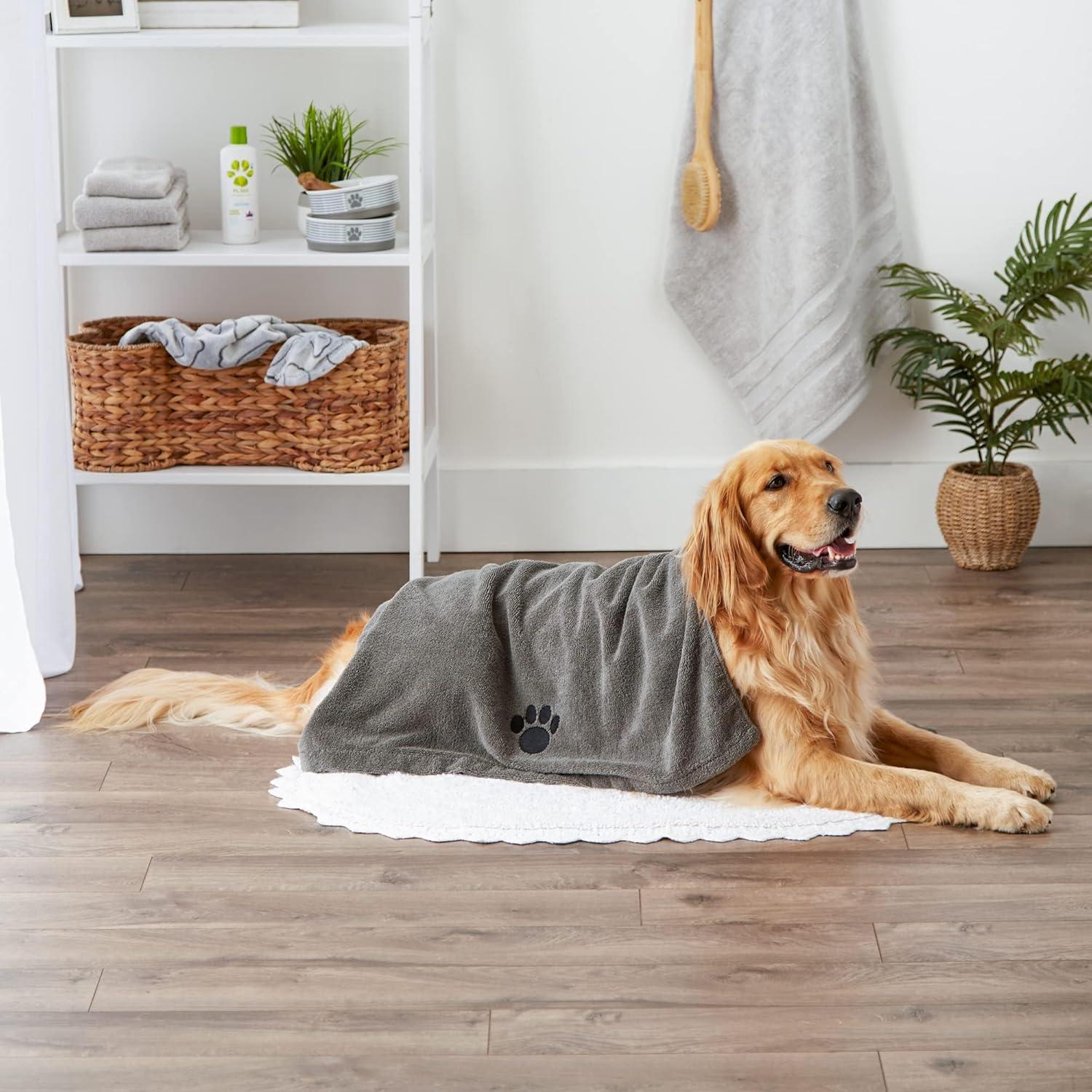 imageBone Dry Pet Grooming Towel Collection Absorbent Microfiber XLarge 41x235quot Embroidered RedEmbroidered Gray