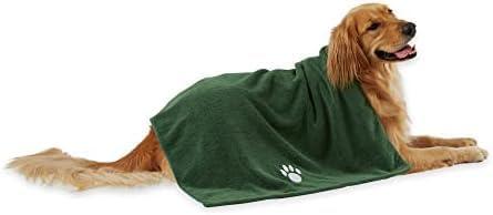 imageBone Dry Pet Grooming Towel Collection Absorbent Microfiber XLarge 41x235quot Embroidered RedEmbroidered Hunter Green