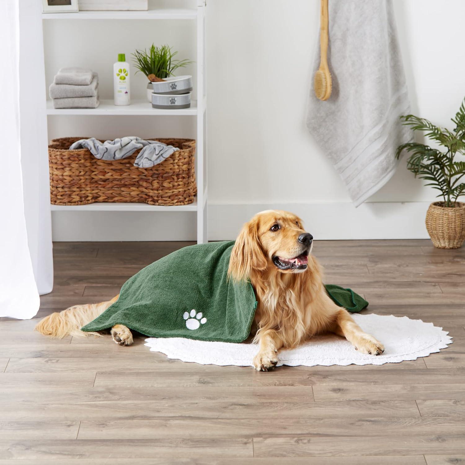 imageBone Dry Pet Grooming Towel Collection Absorbent Microfiber XLarge 41x235quot Embroidered RedEmbroidered Hunter Green