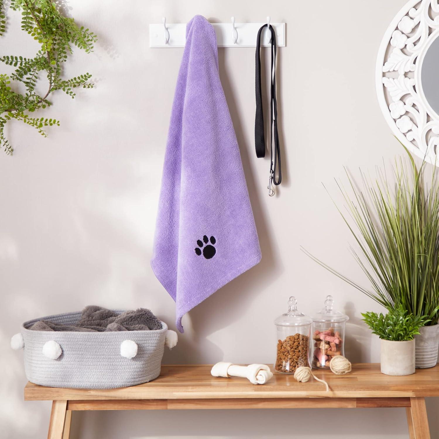 imageBone Dry Pet Grooming Towel Collection Absorbent Microfiber XLarge 41x235quot Embroidered RedEmbroidered Lavender