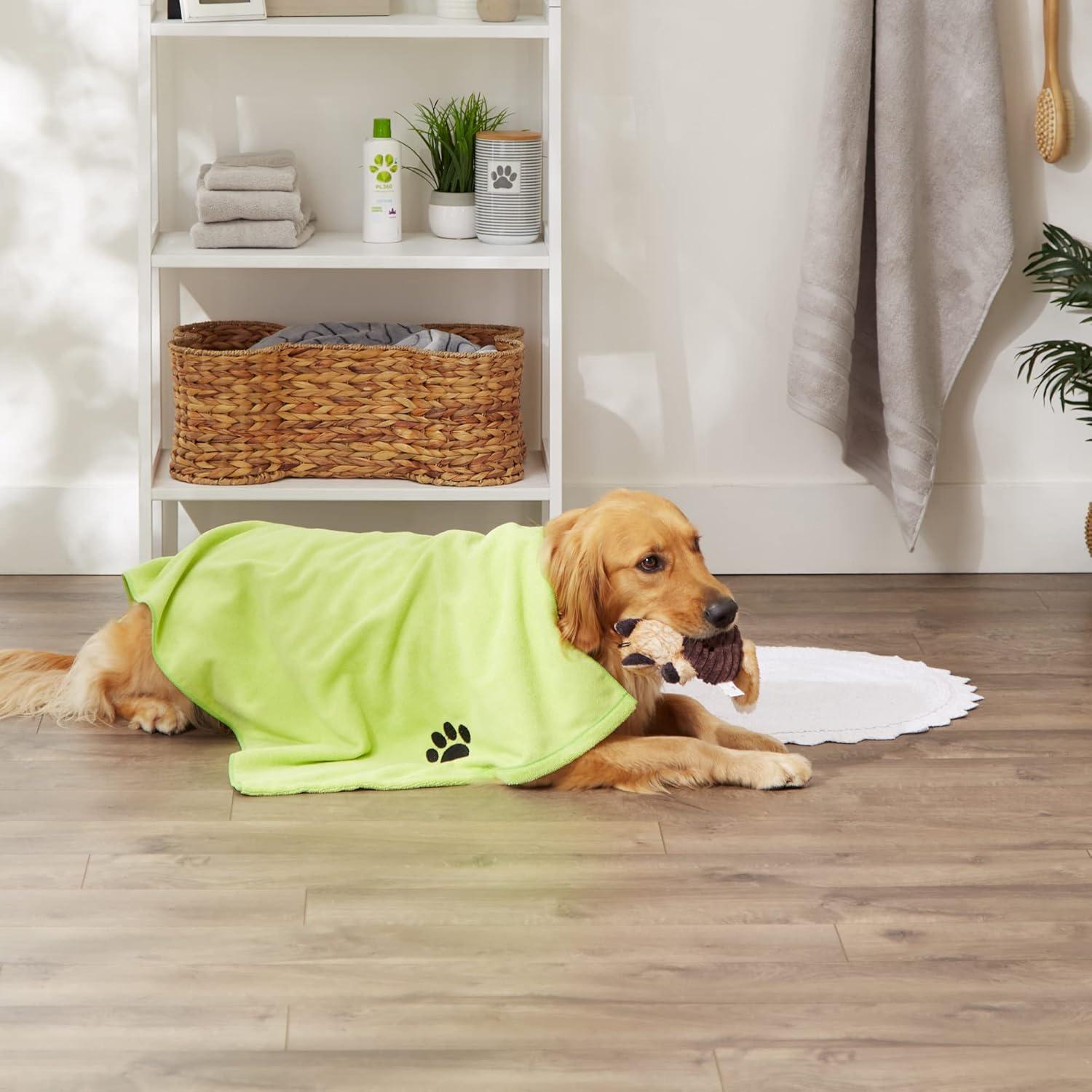 imageBone Dry Pet Grooming Towel Collection Absorbent Microfiber XLarge 41x235quot Embroidered RedEmbroidered Lettuce Green