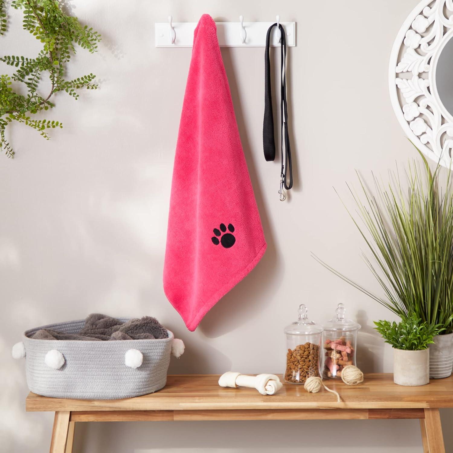imageBone Dry Pet Grooming Towel Collection Absorbent Microfiber XLarge 41x235quot Embroidered RedEmbroidered Raspberry Sorbet