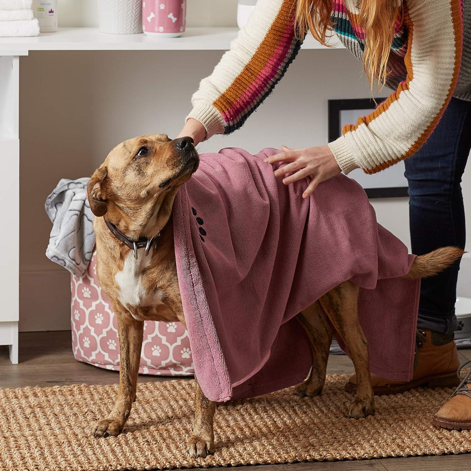 imageBone Dry Pet Grooming Towel Collection Absorbent Microfiber XLarge 41x235quot Embroidered RedEmbroidered Rose