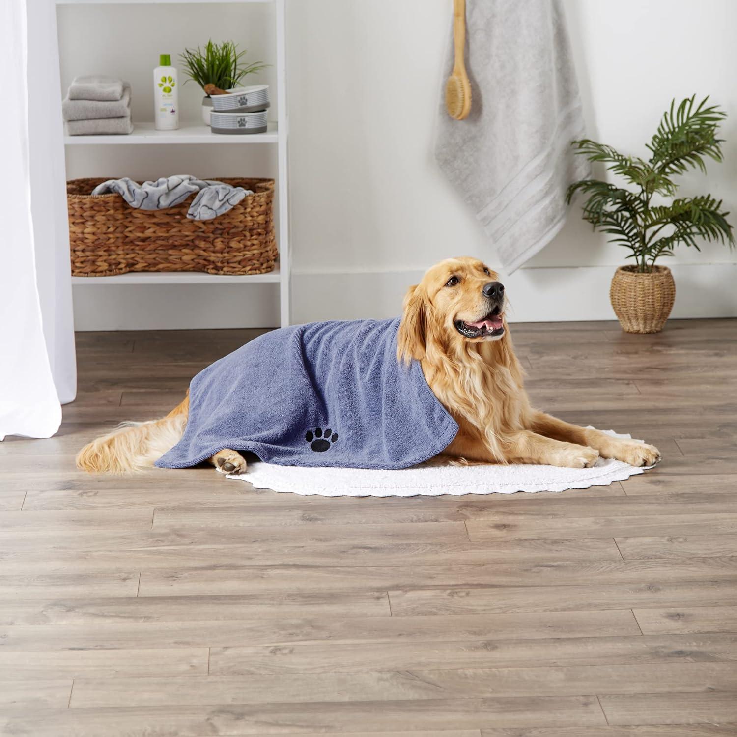 imageBone Dry Pet Grooming Towel Collection Absorbent Microfiber XLarge 41x235quot Embroidered RedStonewash Blue