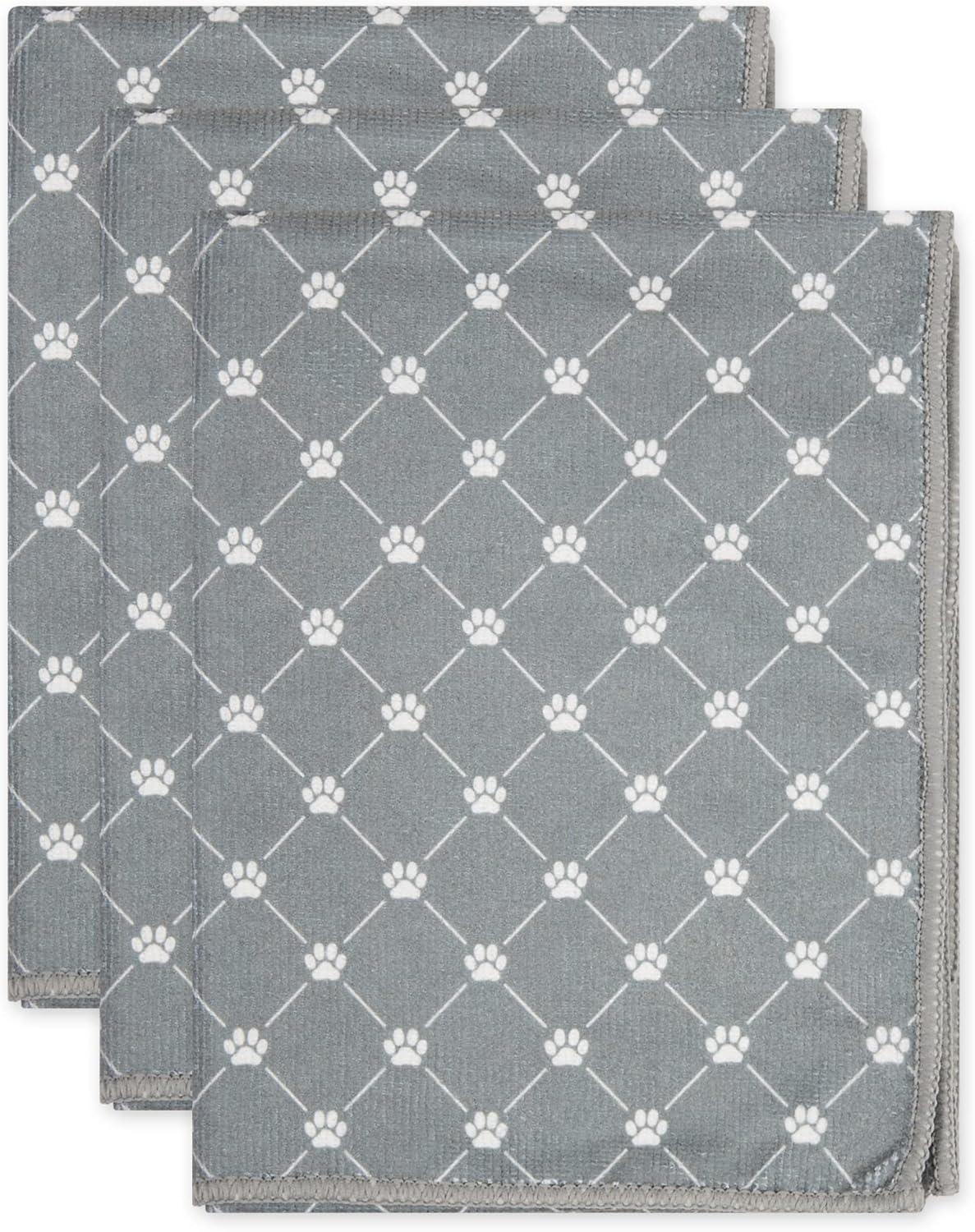 imageBone Dry Pet Grooming Towel Collection Trellis Print Microfiber Absorbent Drying Set 15x30 Gray 3 CountGray