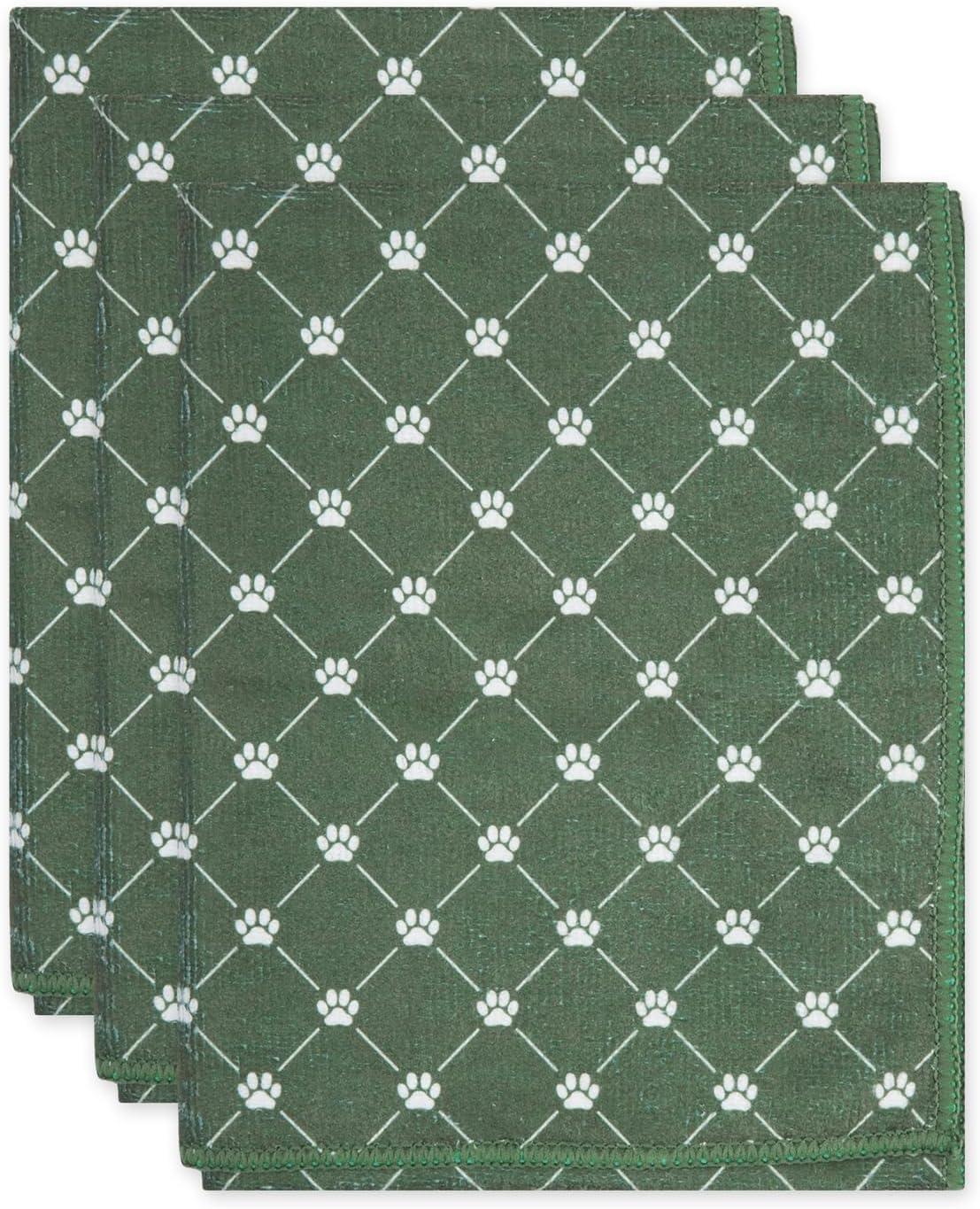 imageBone Dry Pet Grooming Towel Collection Trellis Print Microfiber Absorbent Drying Set 15x30 Gray 3 CountHunter Green