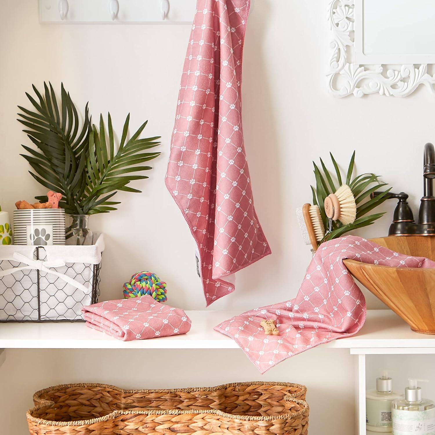 imageBone Dry Pet Grooming Towel Collection Trellis Print Microfiber Absorbent Drying Set 15x30 Gray 3 CountRose