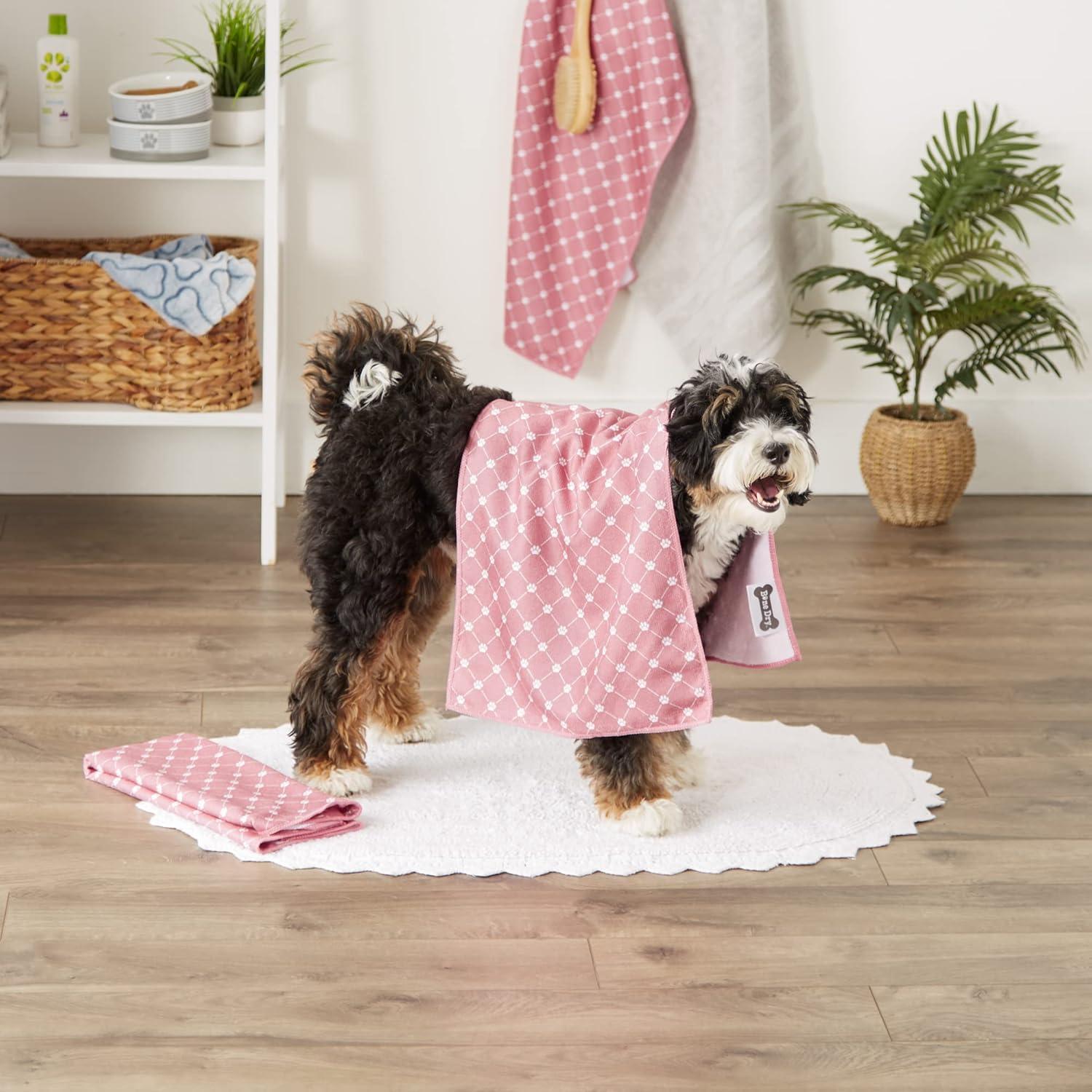 imageBone Dry Pet Grooming Towel Collection Trellis Print Microfiber Absorbent Drying Set 15x30 Gray 3 CountRose