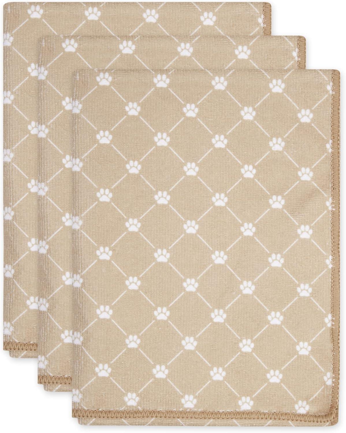 imageBone Dry Pet Grooming Towel Collection Trellis Print Microfiber Absorbent Drying Set 15x30 Gray 3 CountTaupe