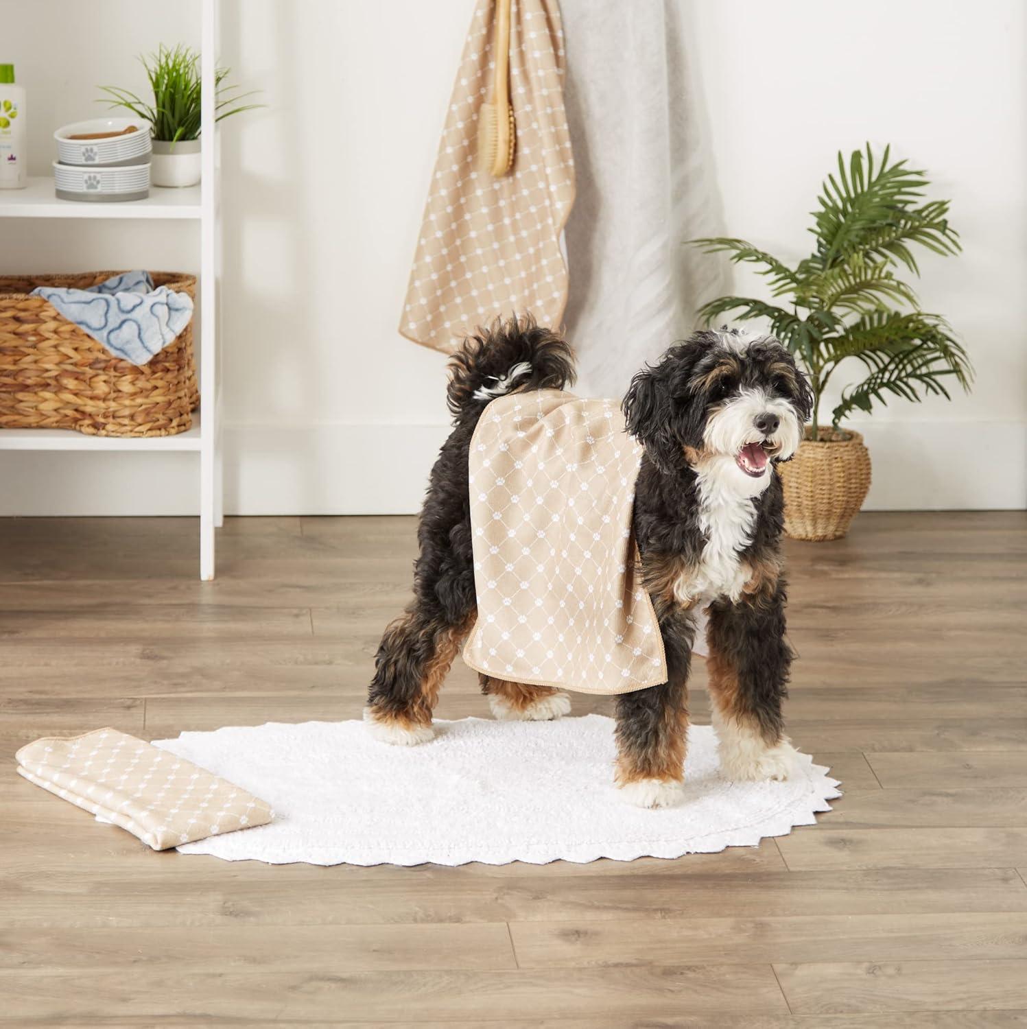 imageBone Dry Pet Grooming Towel Collection Trellis Print Microfiber Absorbent Drying Set 15x30 Gray 3 CountTaupe