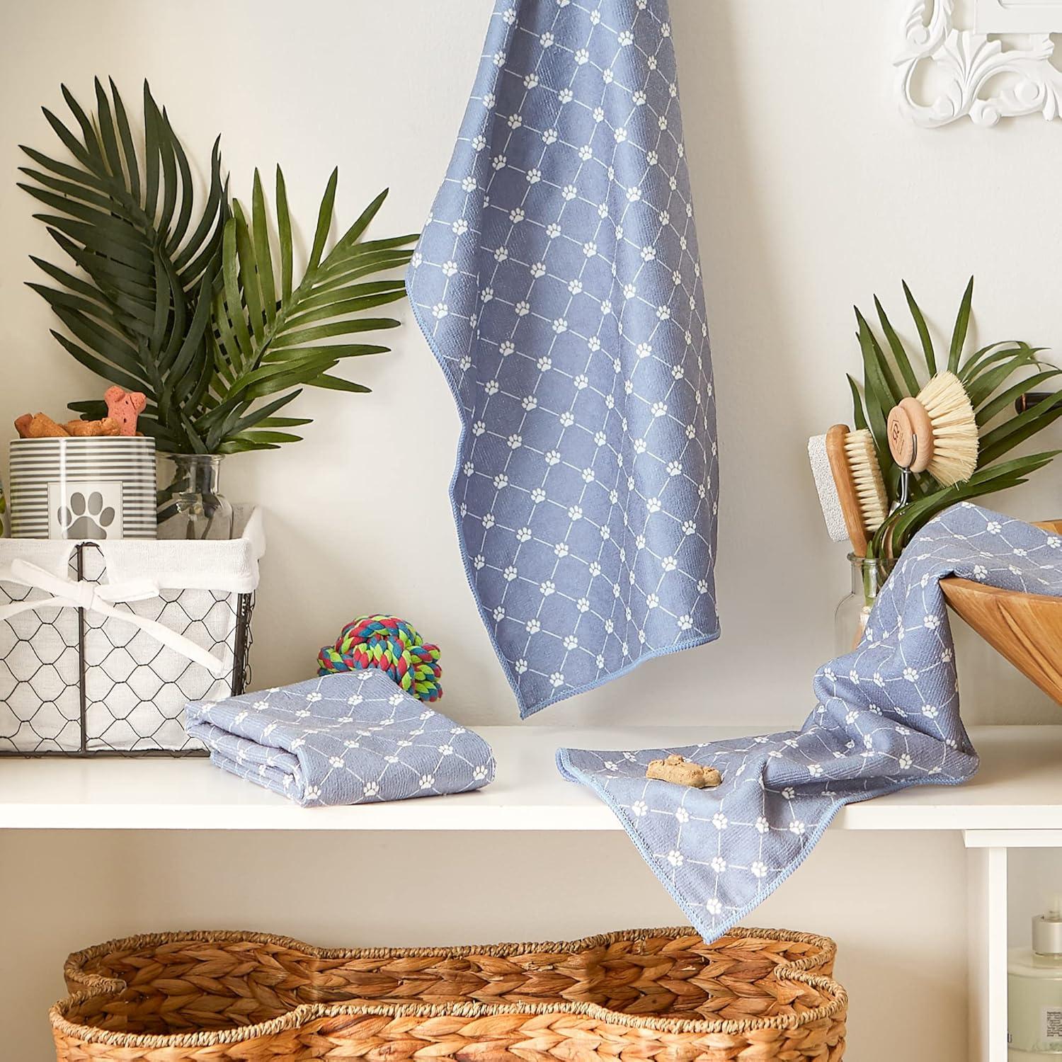 imageBone Dry Pet Grooming Towel Collection Trellis Print Microfiber Absorbent Drying Set 15x30 Gray 3 CountTrellis Stonewash Blue